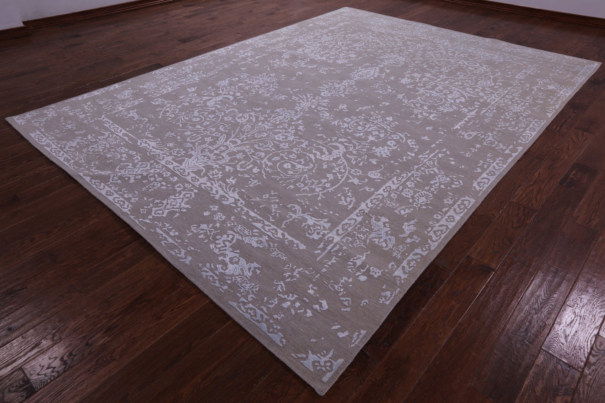 Grey Persian Tabriz Hand Knotted Wool & Silk Rug - 8' 10" X 12' 1" - Golden Nile