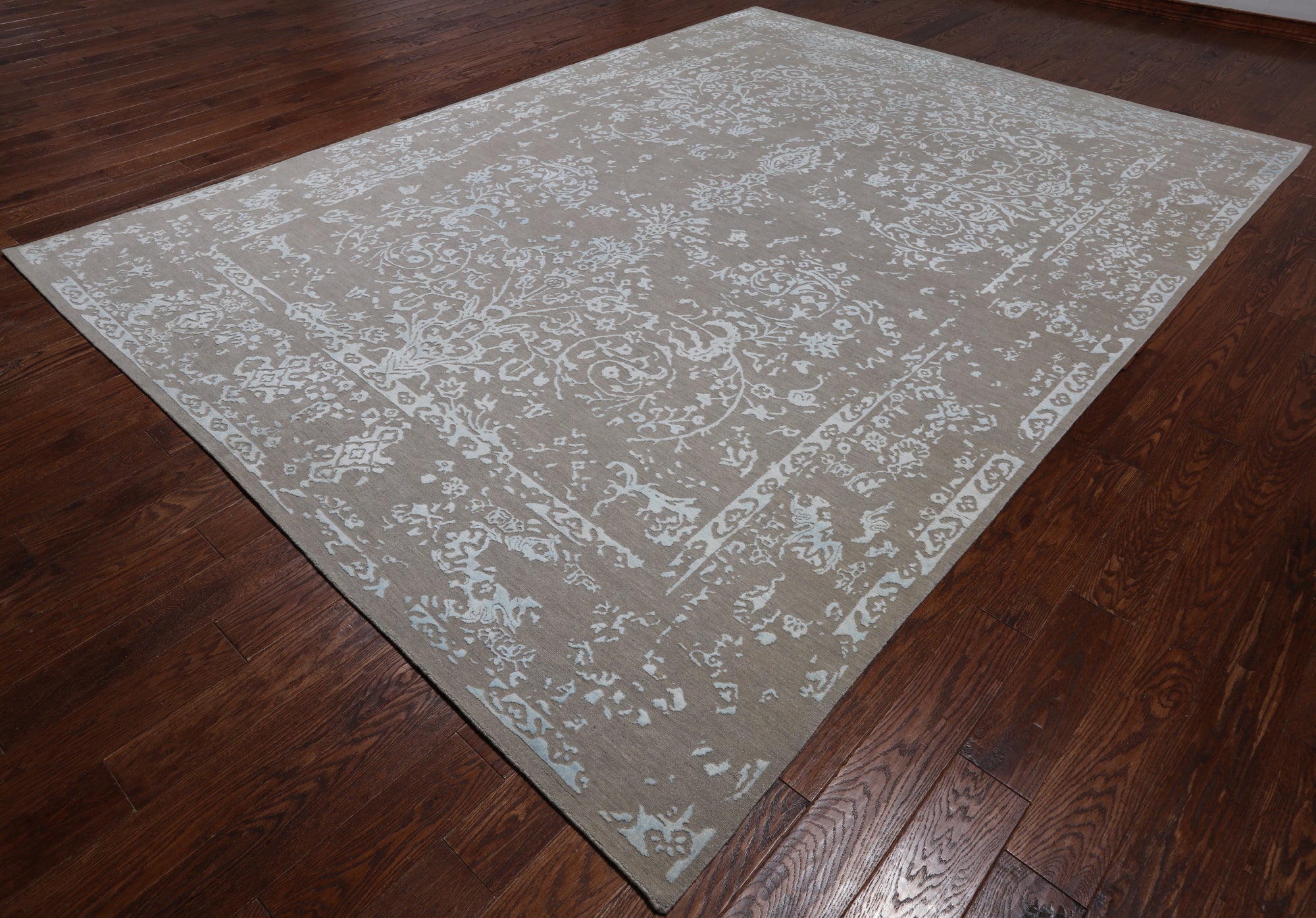 Grey Persian Tabriz Hand Knotted Wool & Silk Rug - 8' 10" X 12' 1"