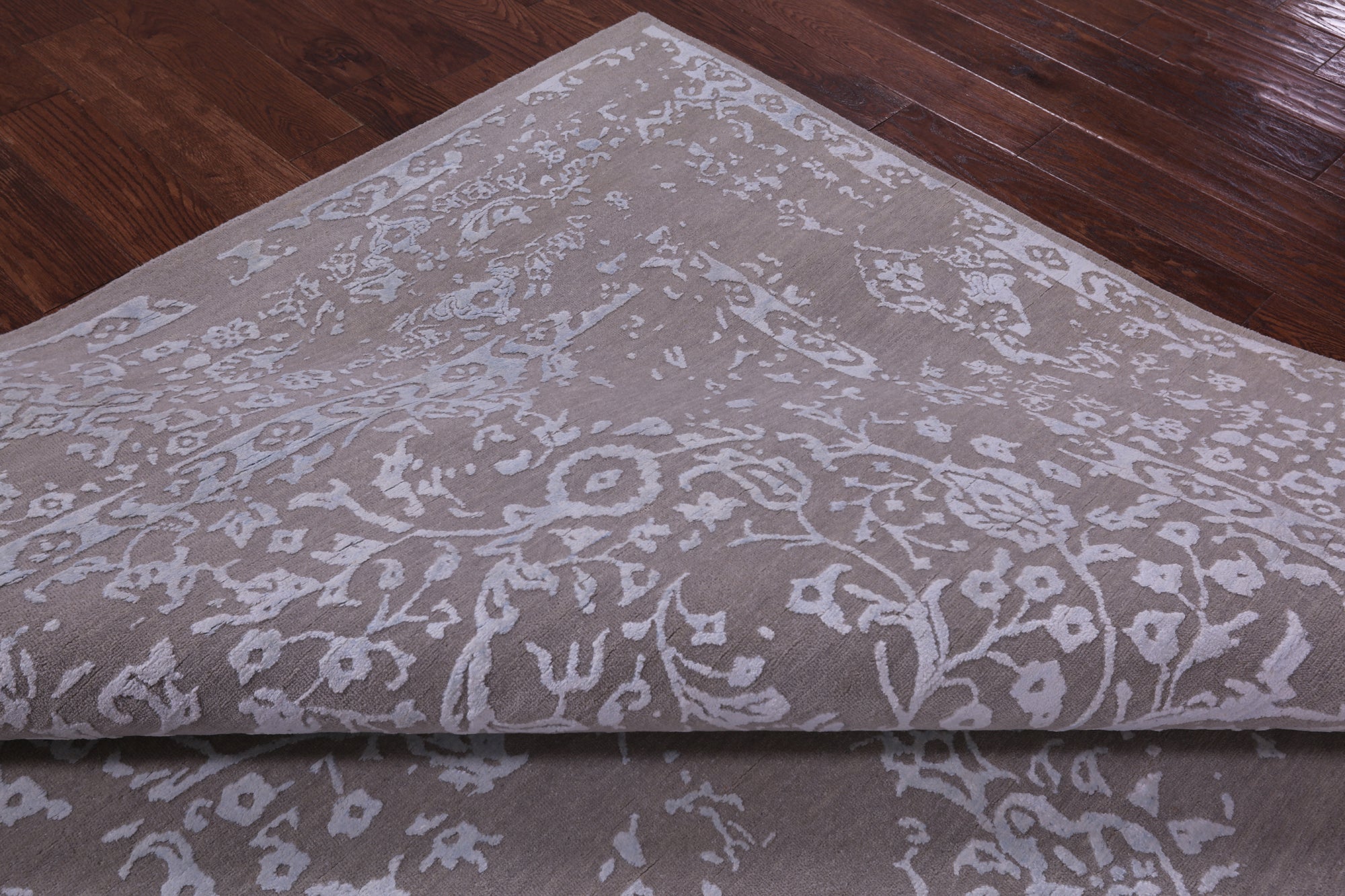 Grey Persian Tabriz Hand Knotted Wool & Silk Rug - 8' 10" X 12' 1" - Golden Nile