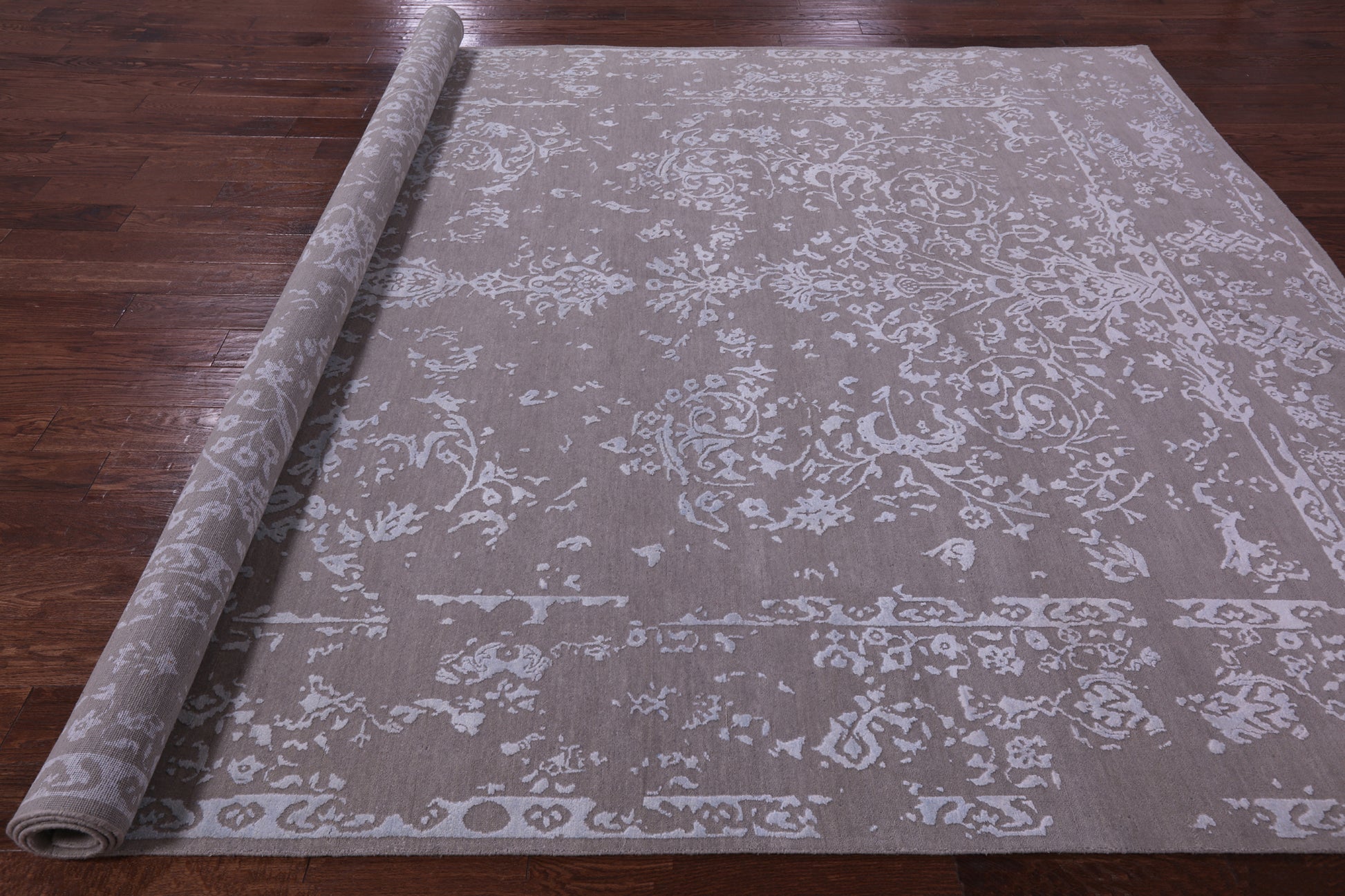 Grey Persian Tabriz Hand Knotted Wool & Silk Rug - 8' 10" X 12' 1" - Golden Nile