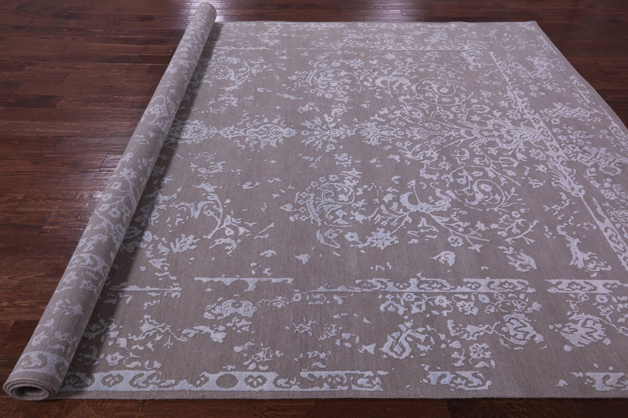 Grey Persian Tabriz Hand Knotted Wool & Silk Rug - 8' 10" X 12' 1" - Golden Nile