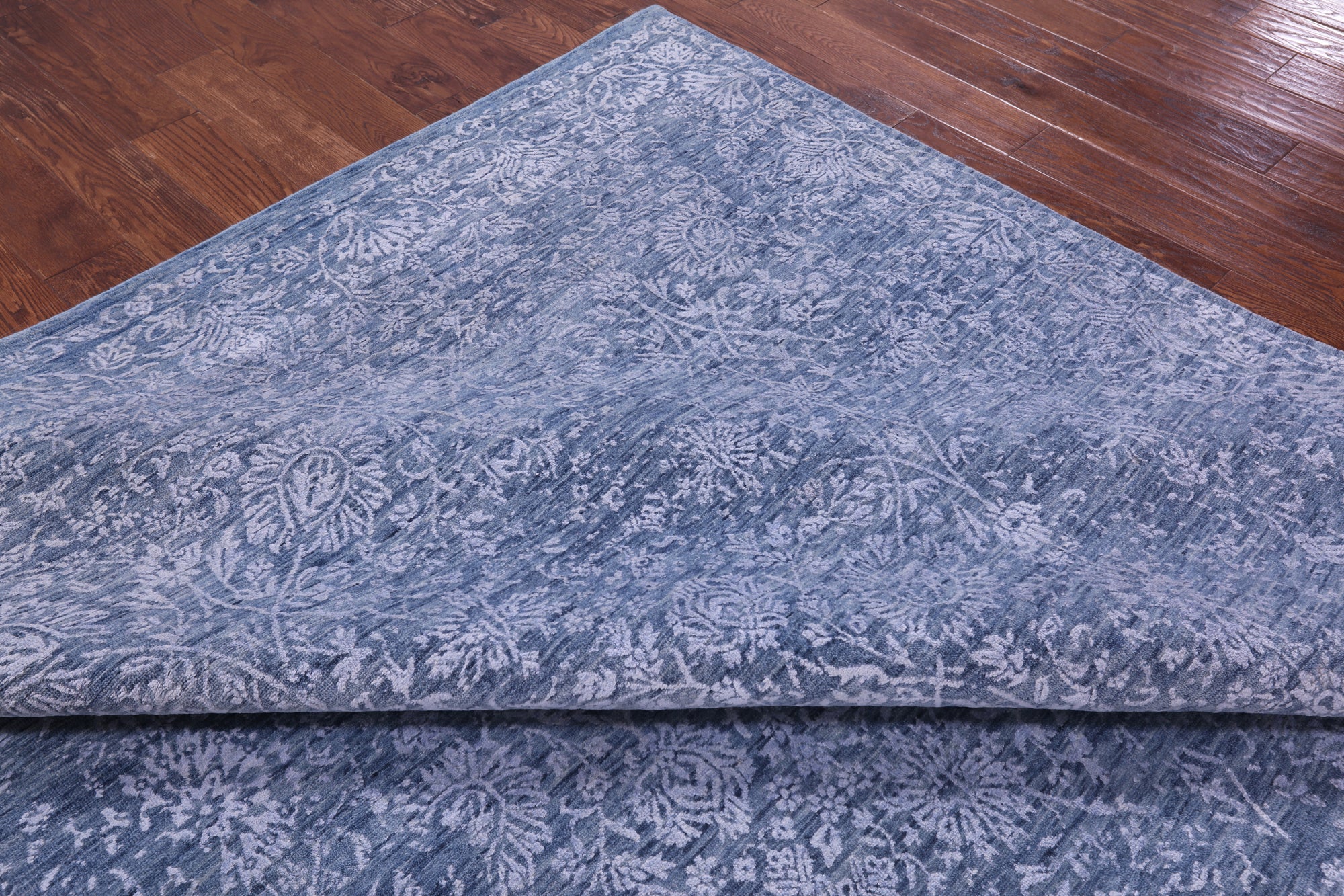 Blue Persian Tabriz Hand Knotted Wool & Silk Rug - 8' 10" X 12' 3" - Golden Nile