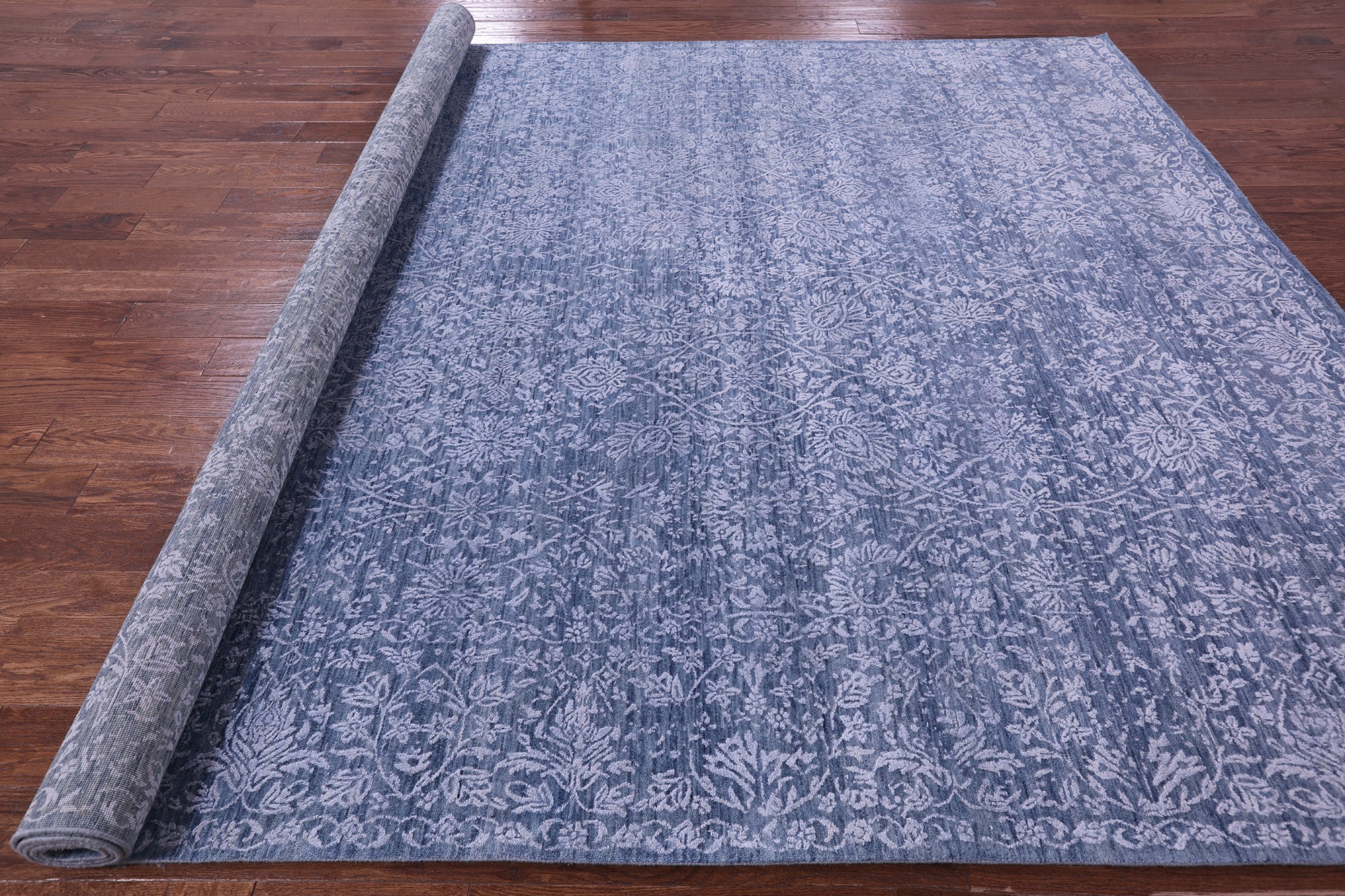 Blue Persian Tabriz Hand Knotted Wool & Silk Rug - 8' 10" X 12' 3" - Golden Nile