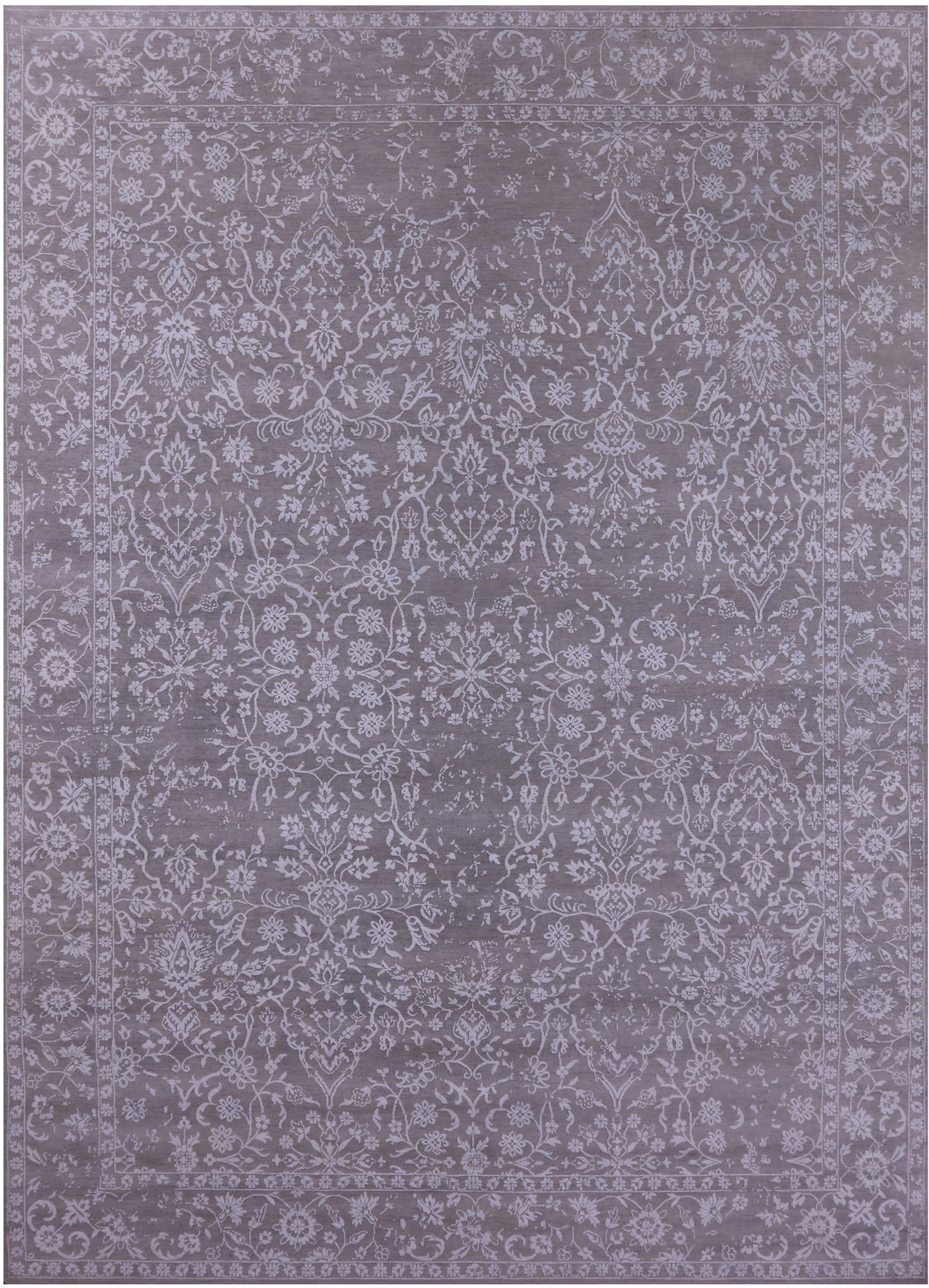 Grey Persian Tabriz Hand Knotted Wool & Silk Rug - 8' 11" X 12' 5" - Golden Nile