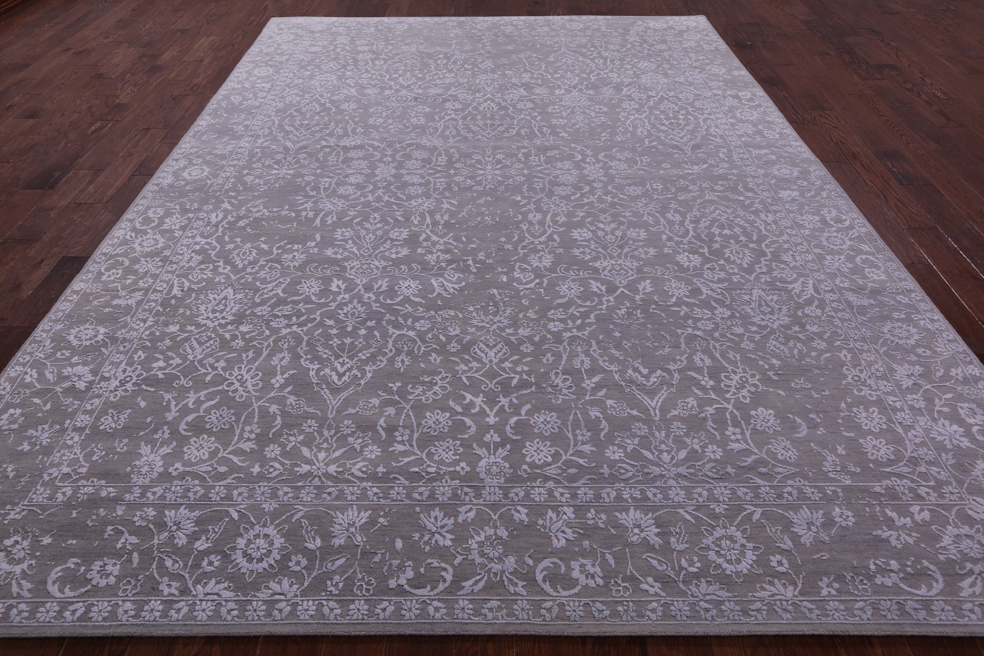 Grey Persian Tabriz Hand Knotted Wool & Silk Rug - 8' 11" X 12' 5" - Golden Nile