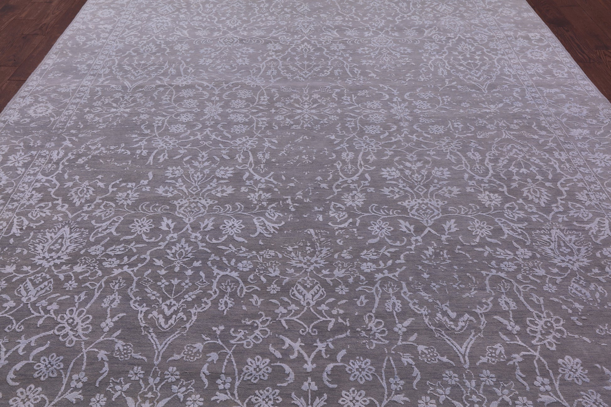 Grey Persian Tabriz Hand Knotted Wool & Silk Rug - 8' 11" X 12' 5" - Golden Nile