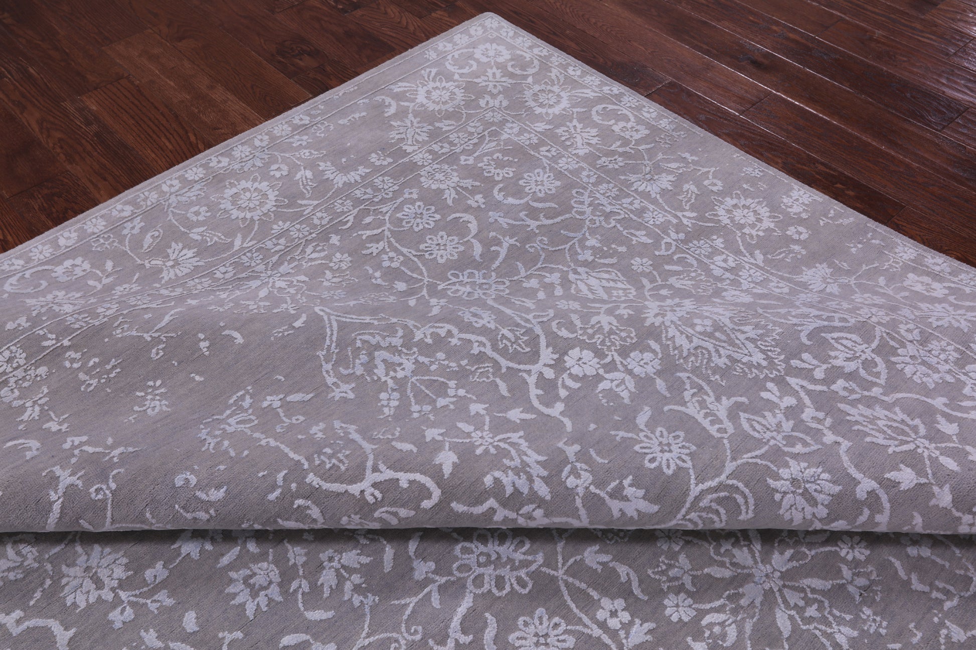 Grey Persian Tabriz Hand Knotted Wool & Silk Rug - 8' 11" X 12' 5" - Golden Nile
