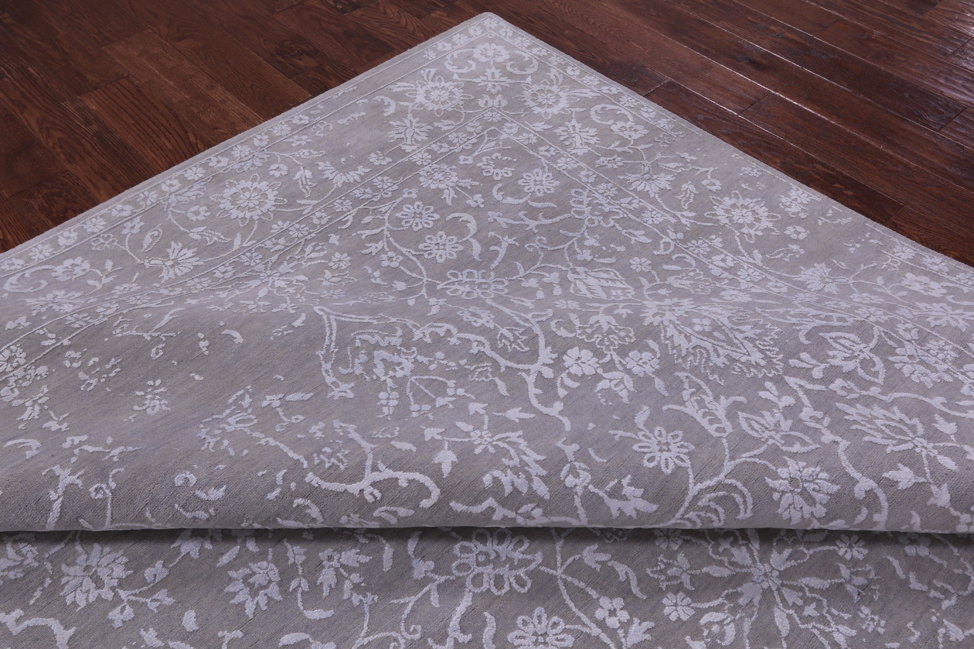 Grey Persian Tabriz Hand Knotted Wool & Silk Rug - 8' 11" X 12' 5" - Golden Nile