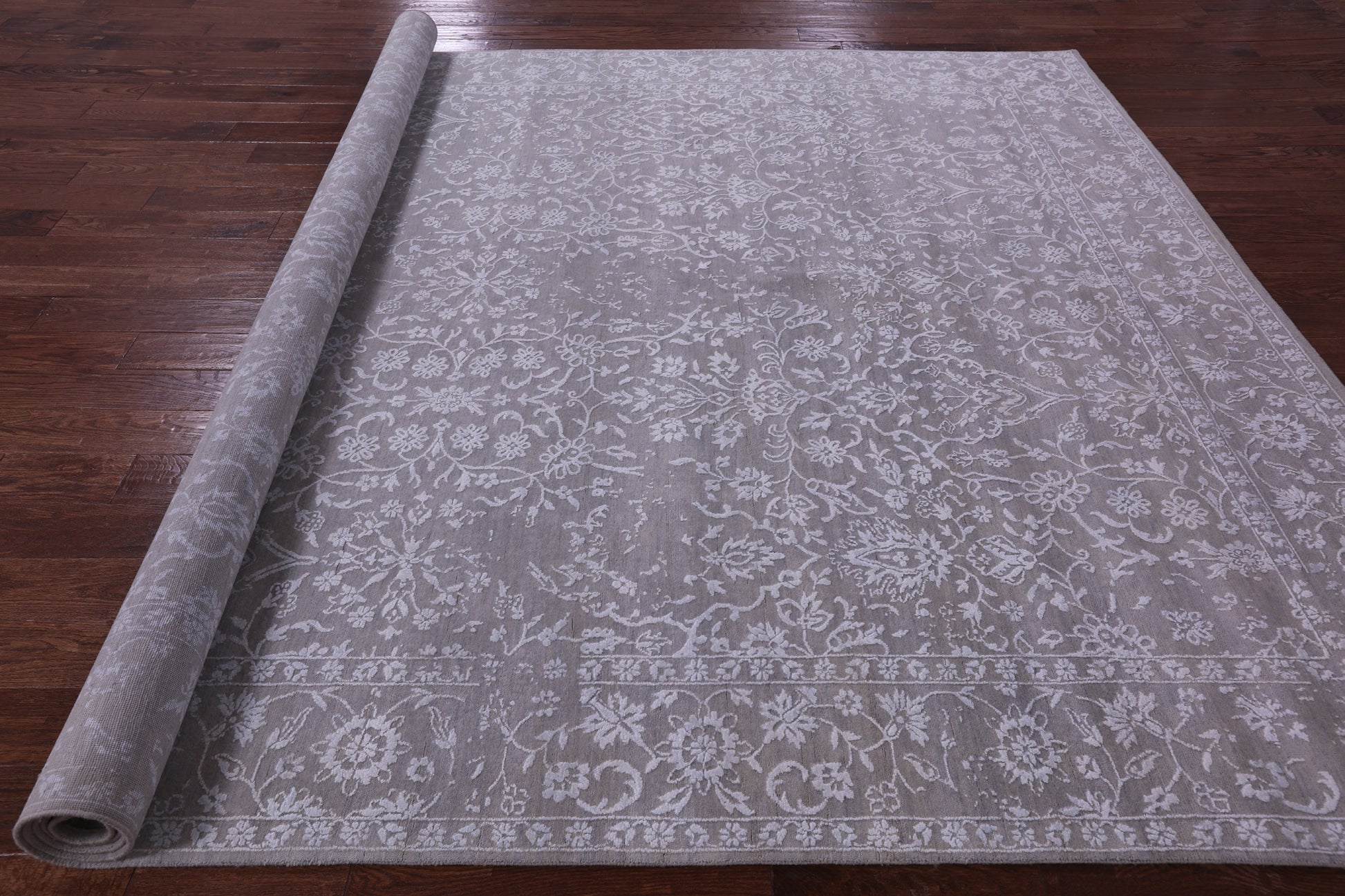 Grey Persian Tabriz Hand Knotted Wool & Silk Rug - 8' 11" X 12' 5" - Golden Nile