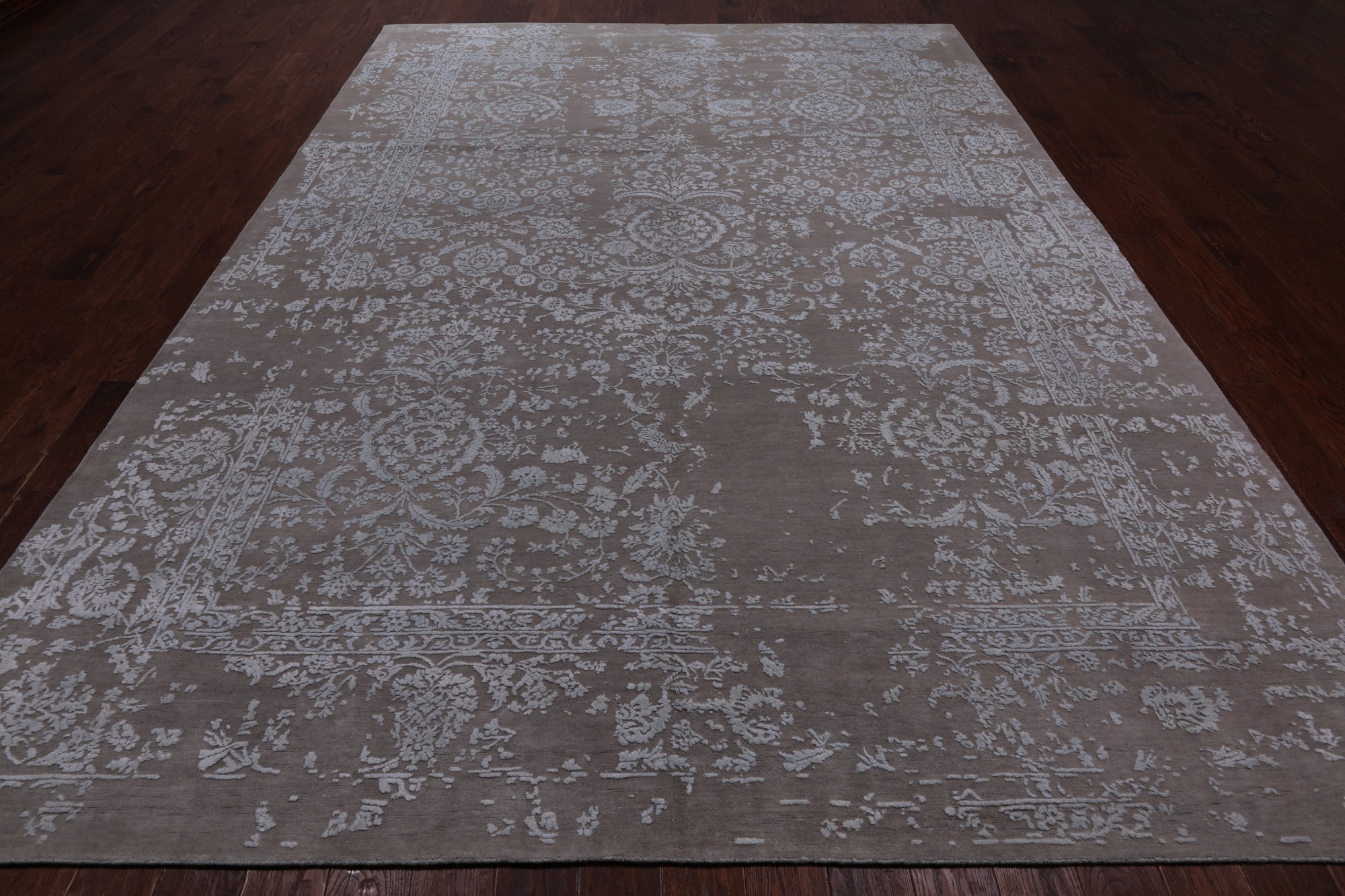 Grey Persian Tabriz Hand Knotted Wool & Silk Rug - 8' 10" X 11' 10"