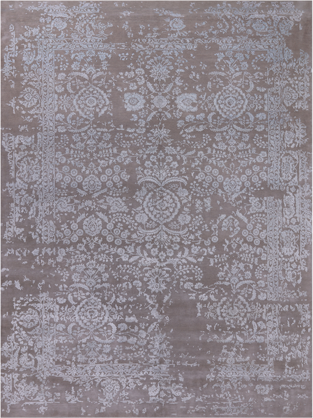 Grey Persian Tabriz Hand Knotted Wool & Silk Rug - 8' 10" X 11' 10"