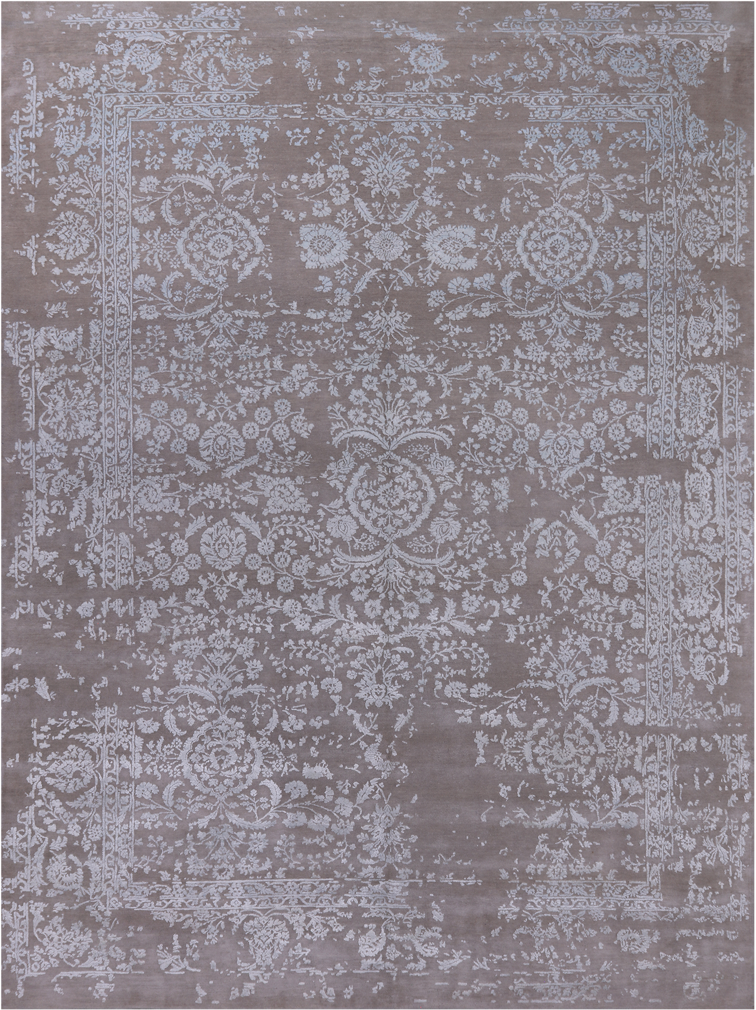 Grey Persian Tabriz Hand Knotted Wool & Silk Rug - 8' 10" X 11' 10"