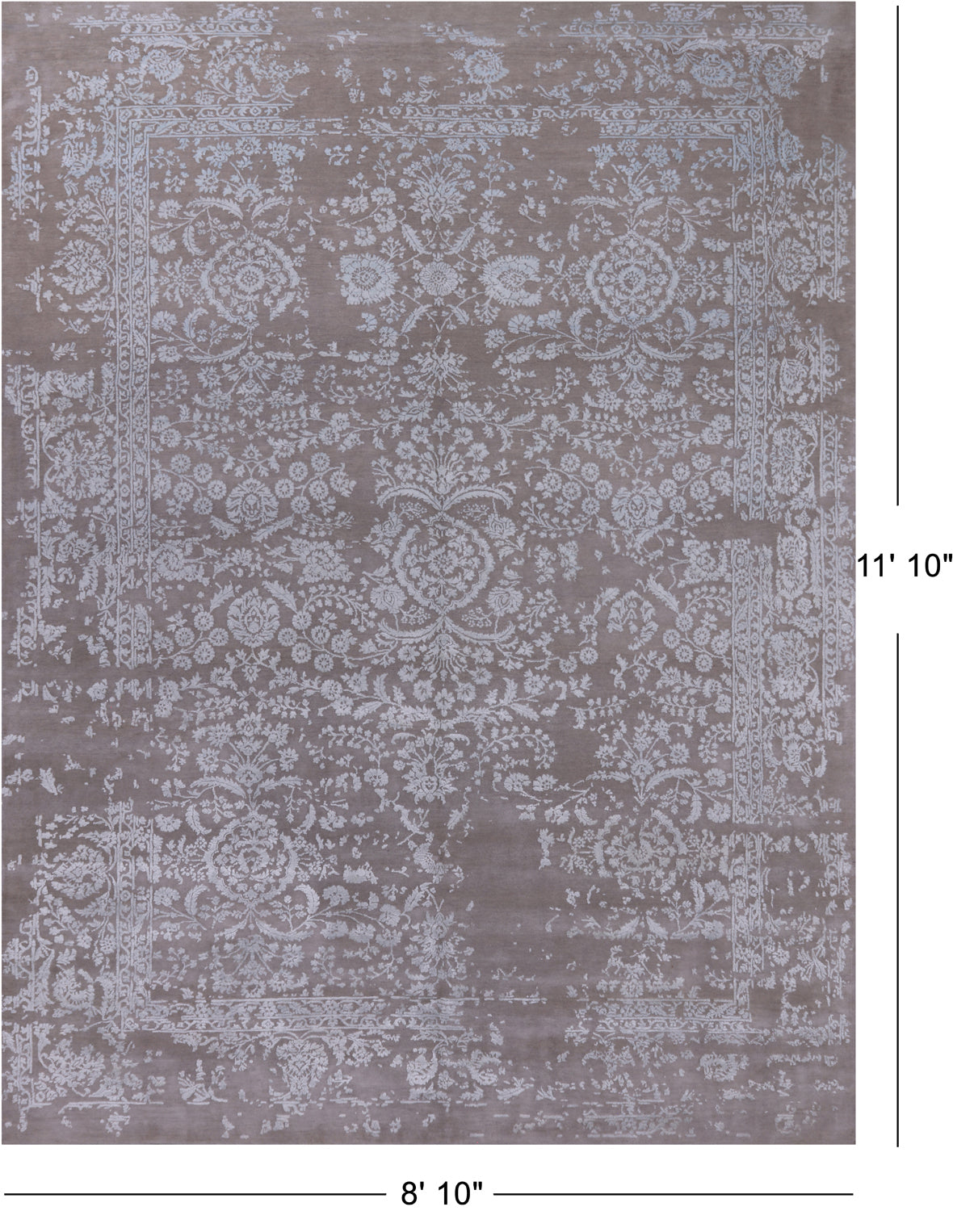 Grey Persian Tabriz Hand Knotted Wool & Silk Rug - 8' 10" X 11' 10"