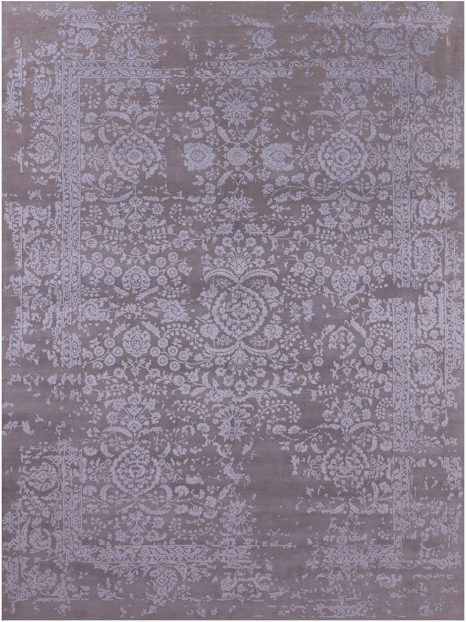 Grey Persian Tabriz Hand Knotted Wool & Silk Rug - 8' 10" X 11' 10" - Golden Nile