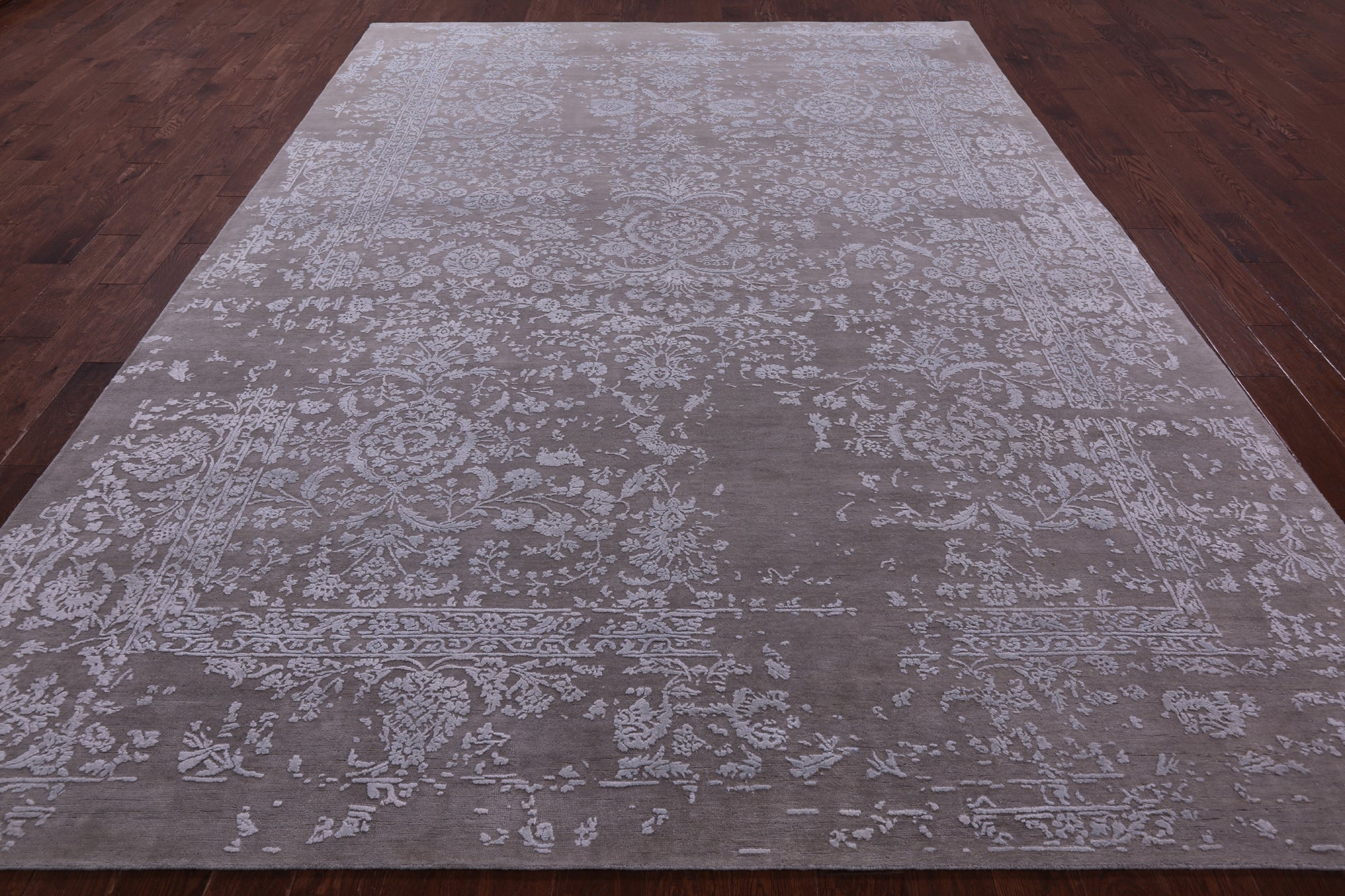 Grey Persian Tabriz Hand Knotted Wool & Silk Rug - 8' 10" X 11' 10" - Golden Nile