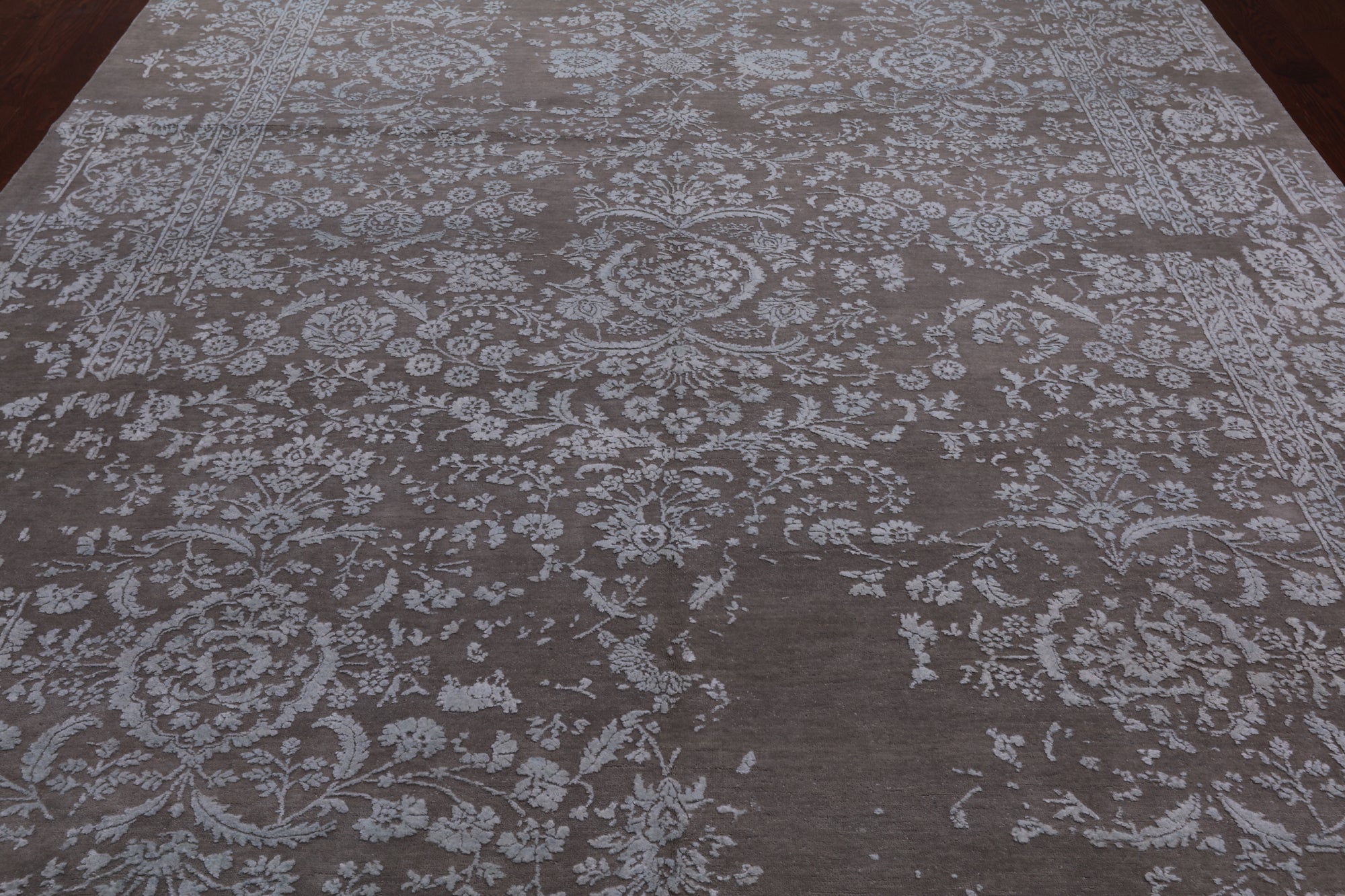 Grey Persian Tabriz Hand Knotted Wool & Silk Rug - 8' 10" X 11' 10"