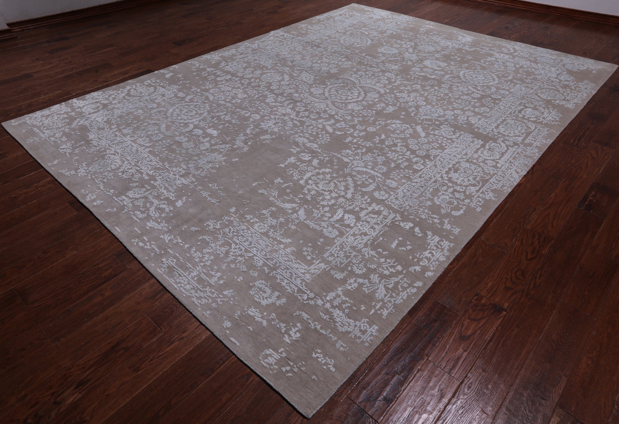 Grey Persian Tabriz Hand Knotted Wool & Silk Rug - 8' 10" X 11' 10"