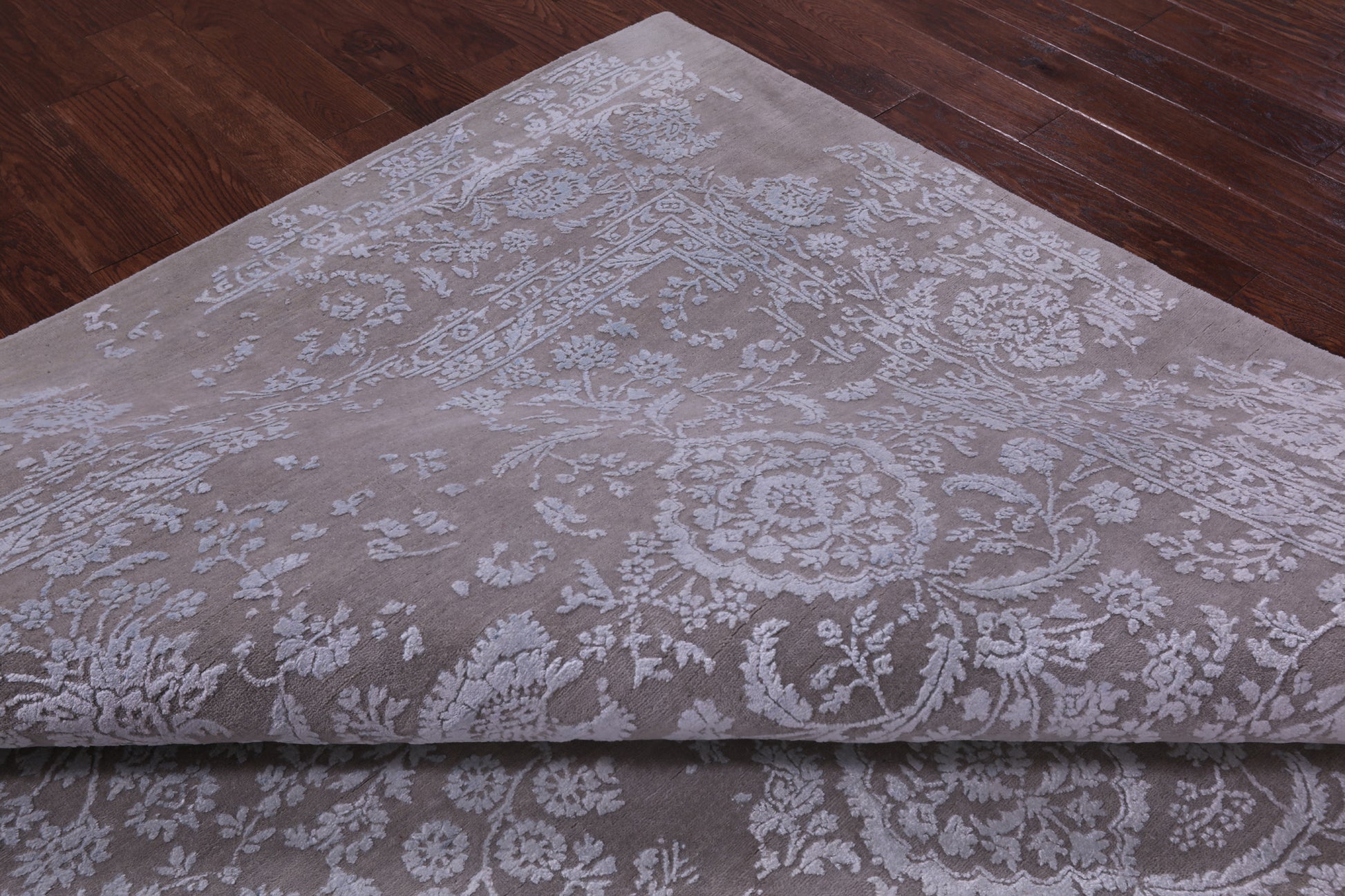 Grey Persian Tabriz Hand Knotted Wool & Silk Rug - 8' 10" X 11' 10" - Golden Nile