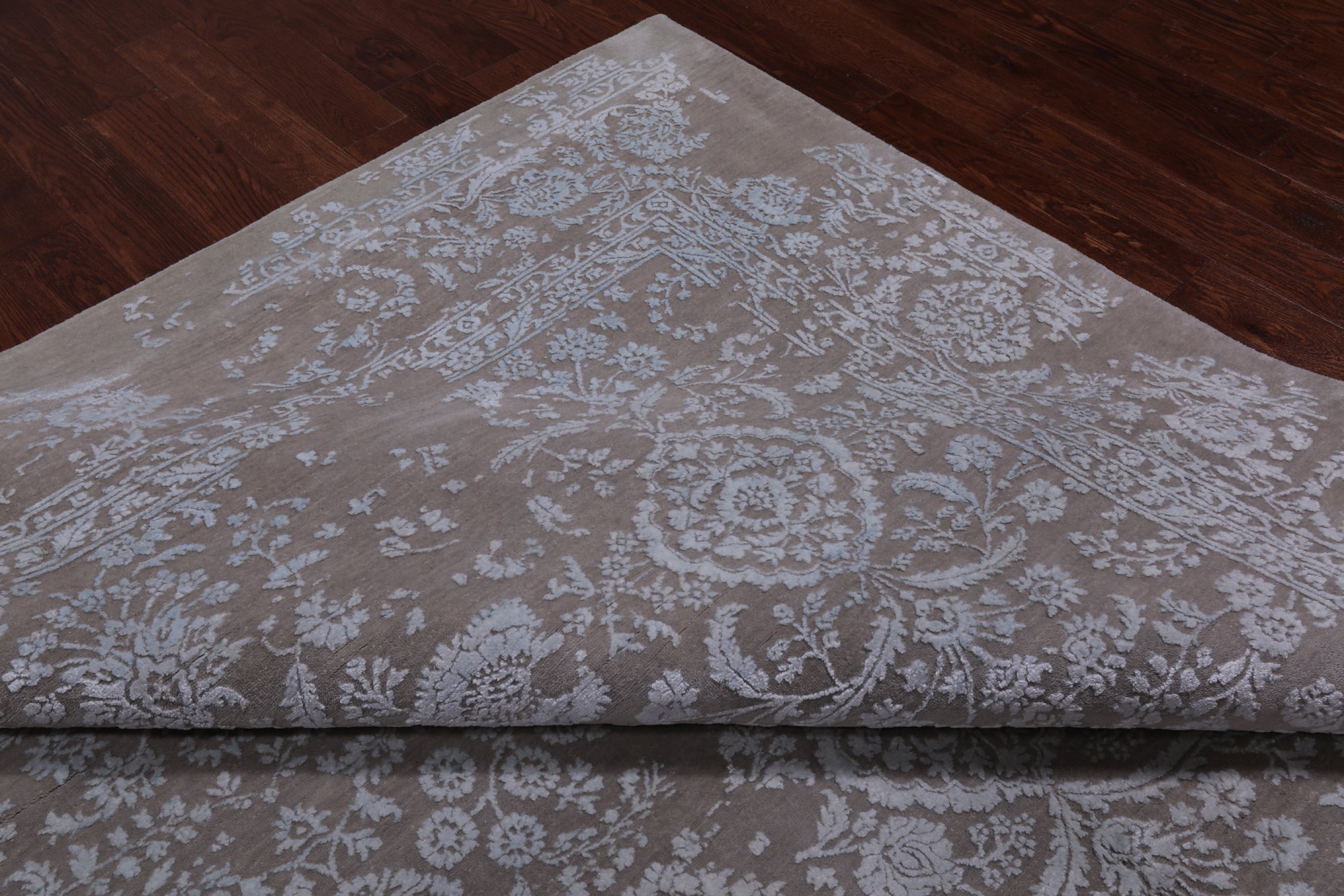 Grey Persian Tabriz Hand Knotted Wool & Silk Rug - 8' 10" X 11' 10"