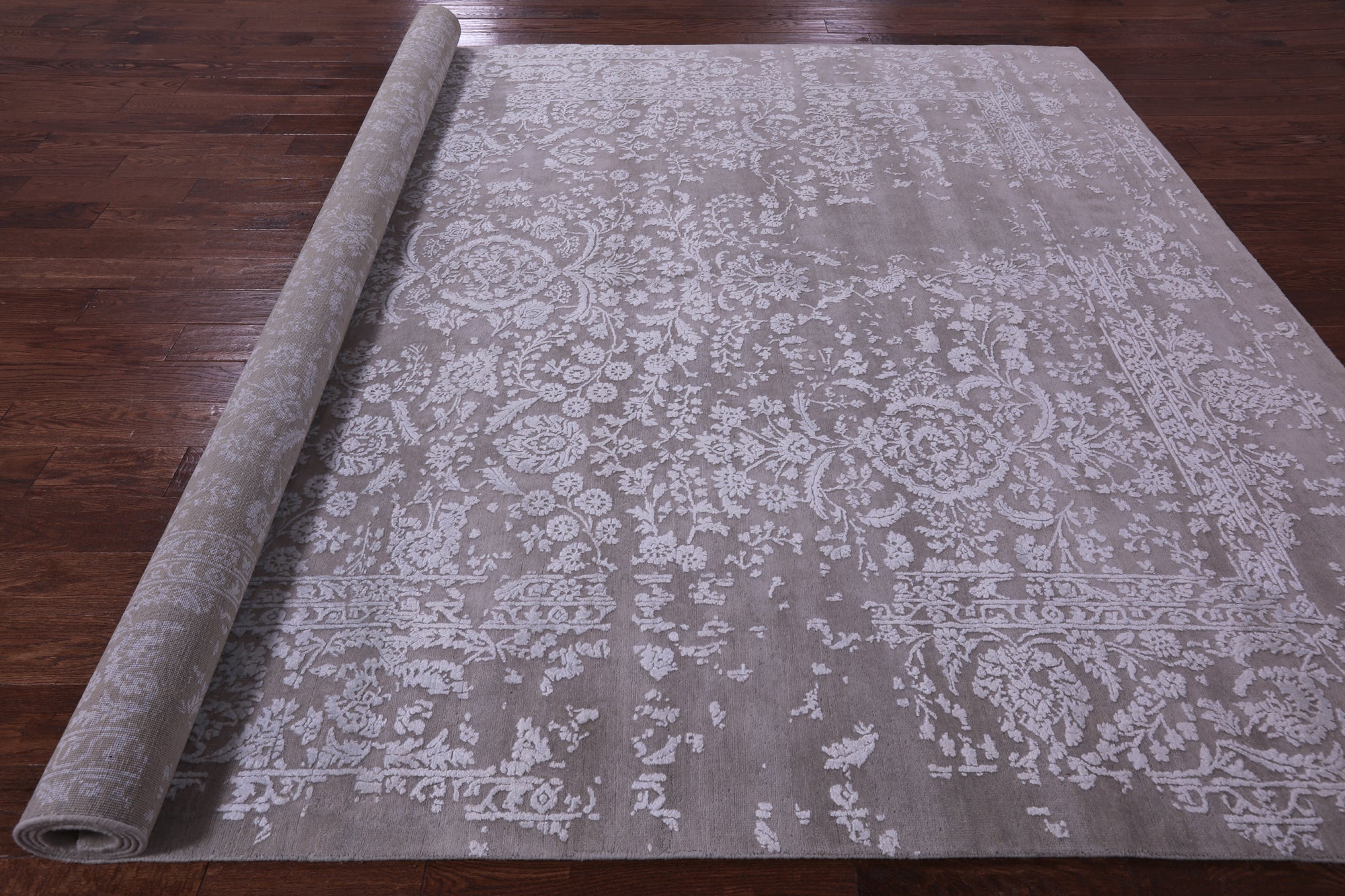 Grey Persian Tabriz Hand Knotted Wool & Silk Rug - 8' 10" X 11' 10" - Golden Nile
