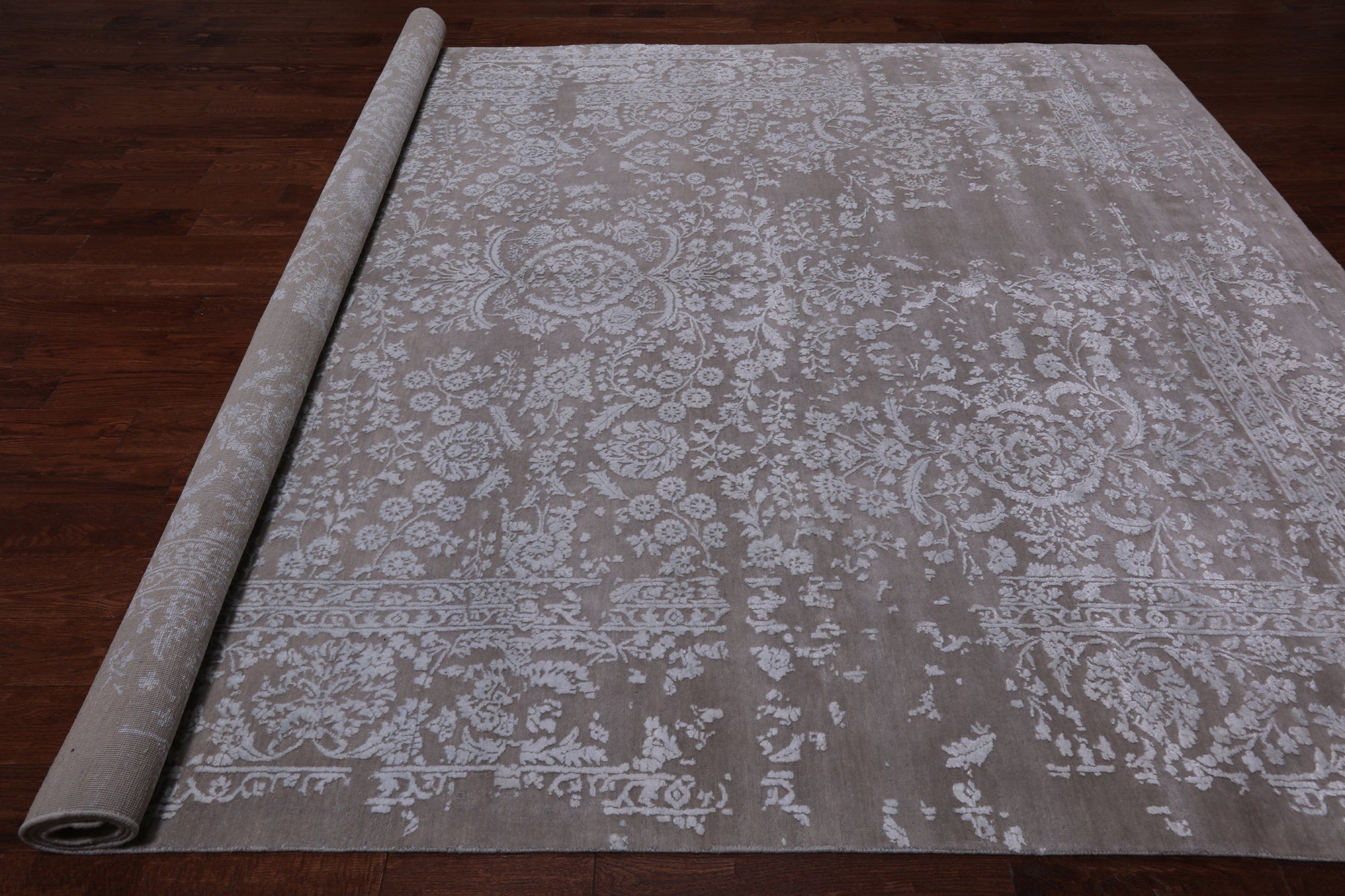 Grey Persian Tabriz Hand Knotted Wool & Silk Rug - 8' 10" X 11' 10"