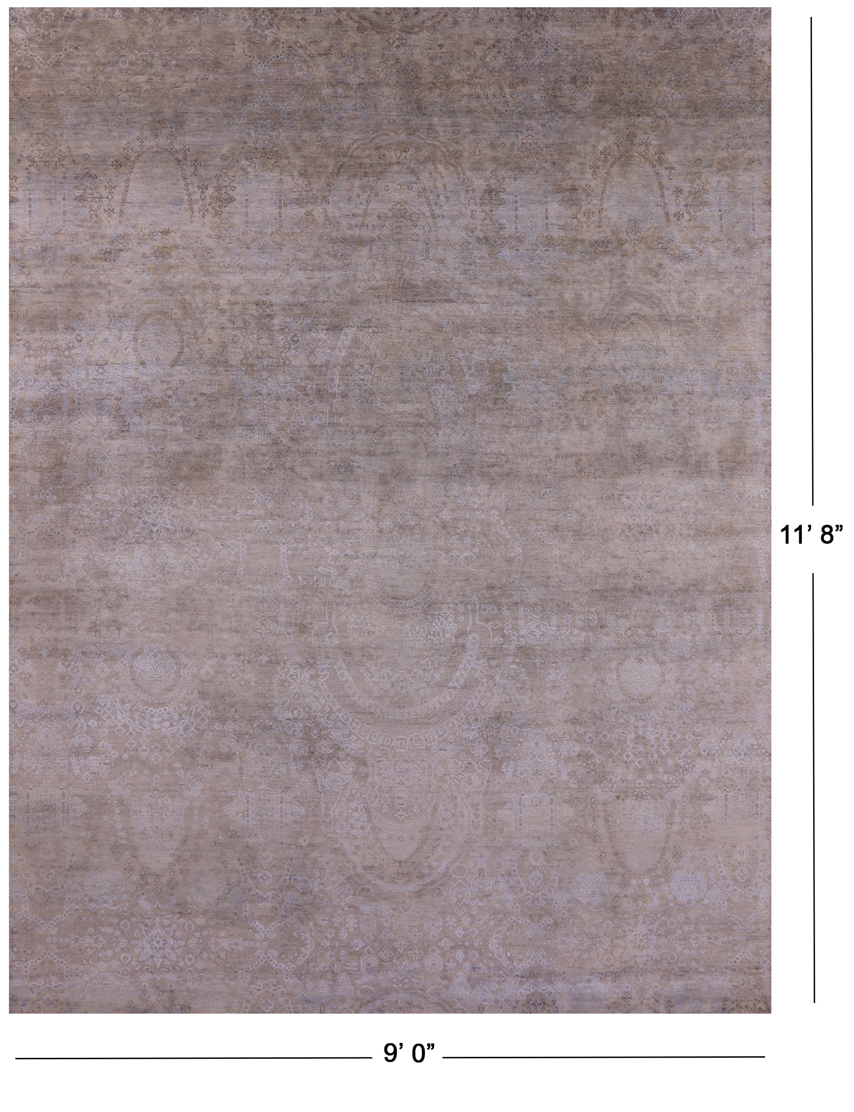 Contemporary Hand Knotted Wool & Silk Rug - 9' 0" X 11' 8" - Golden Nile