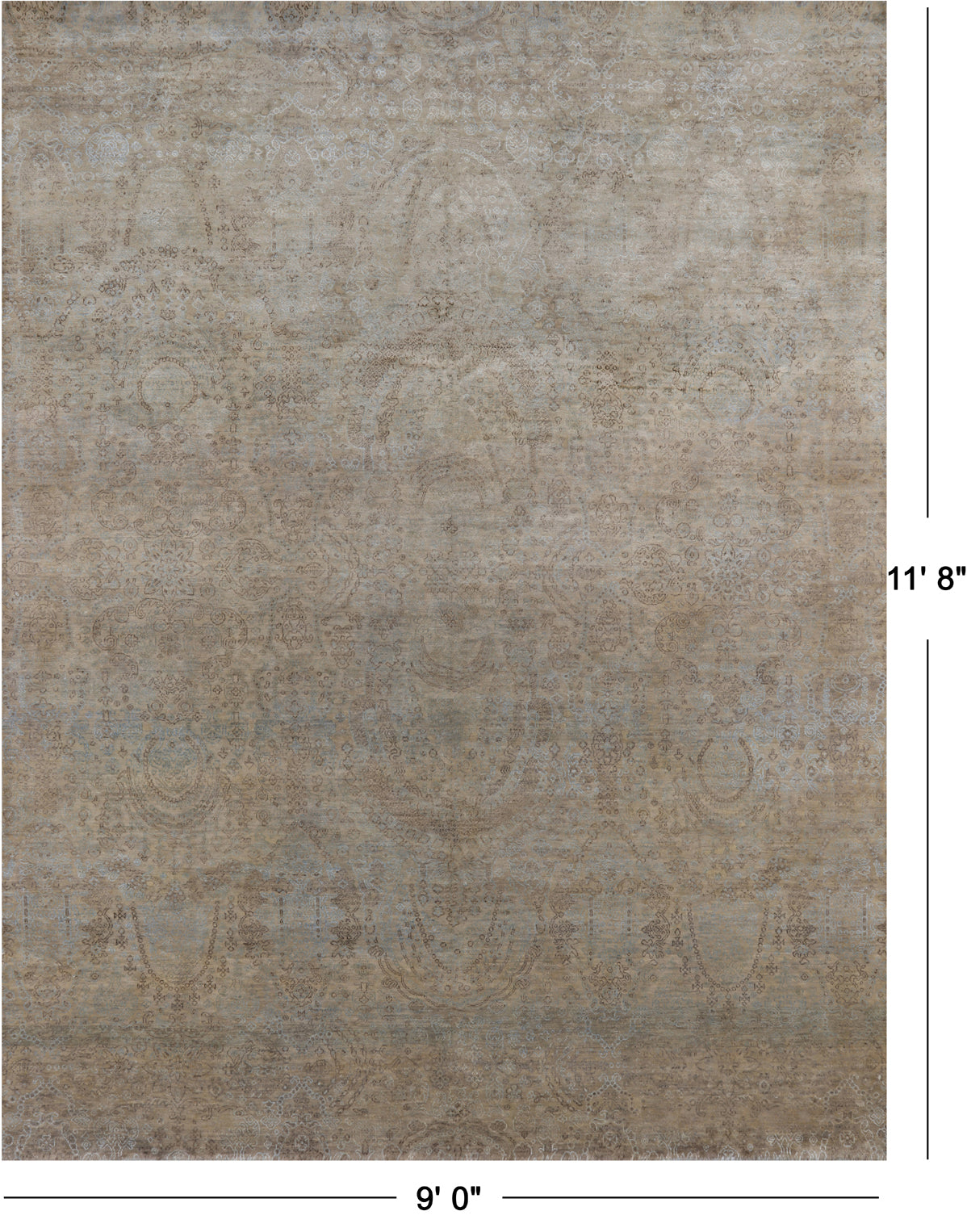 SUPER SALE Contemporary Hand Knotted Wool & Silk Rug - 9' 0" X 11' 8"