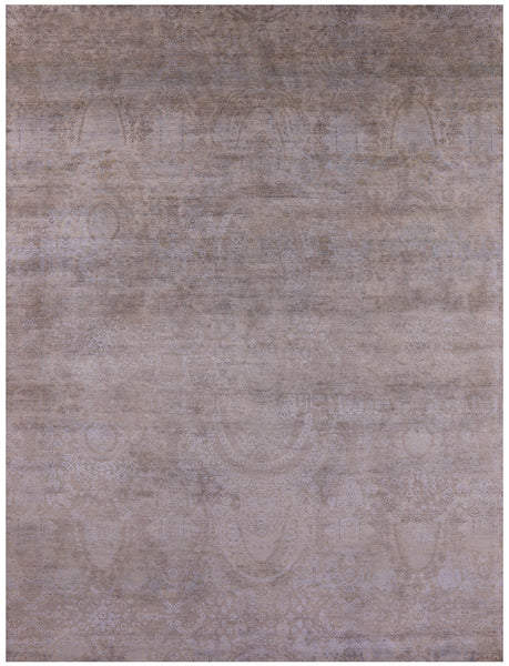 Contemporary Hand Knotted Wool & Silk Rug - 9' 0" X 11' 8" - Golden Nile