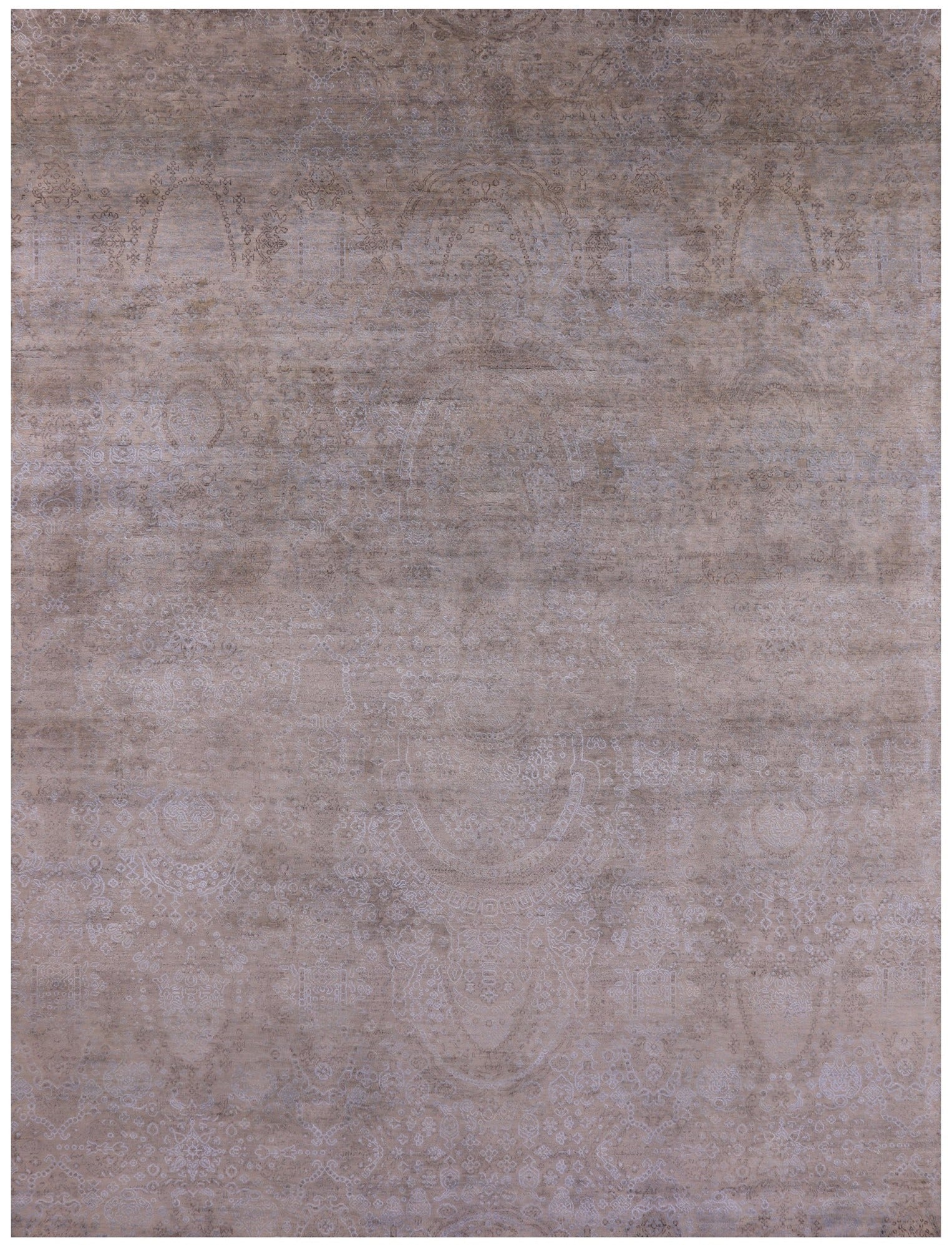 Contemporary Hand Knotted Wool & Silk Rug - 9' 0" X 11' 8" - Golden Nile