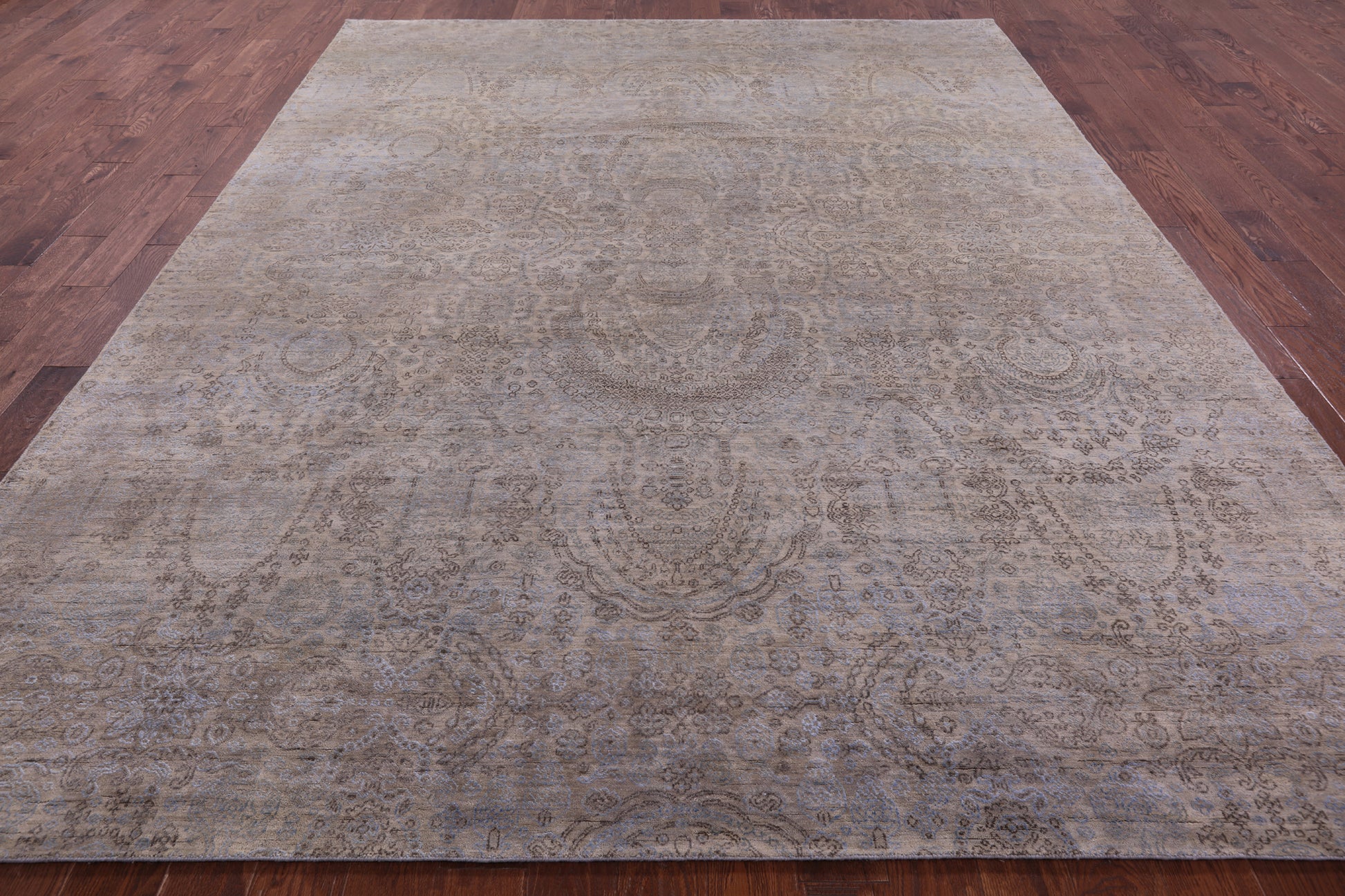 Contemporary Hand Knotted Wool & Silk Rug - 9' 0" X 11' 8" - Golden Nile