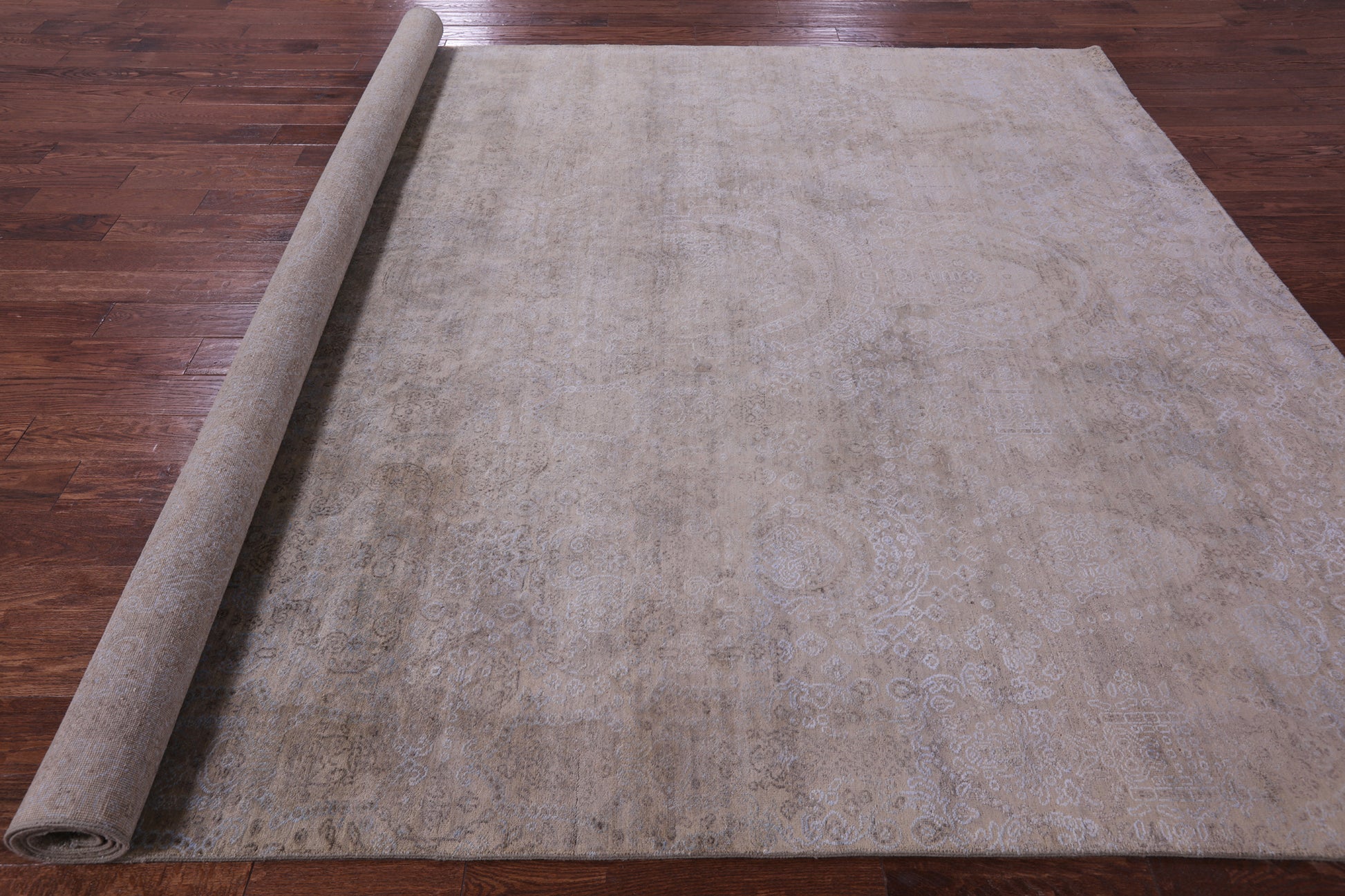 Contemporary Hand Knotted Wool & Silk Rug - 9' 0" X 11' 8" - Golden Nile