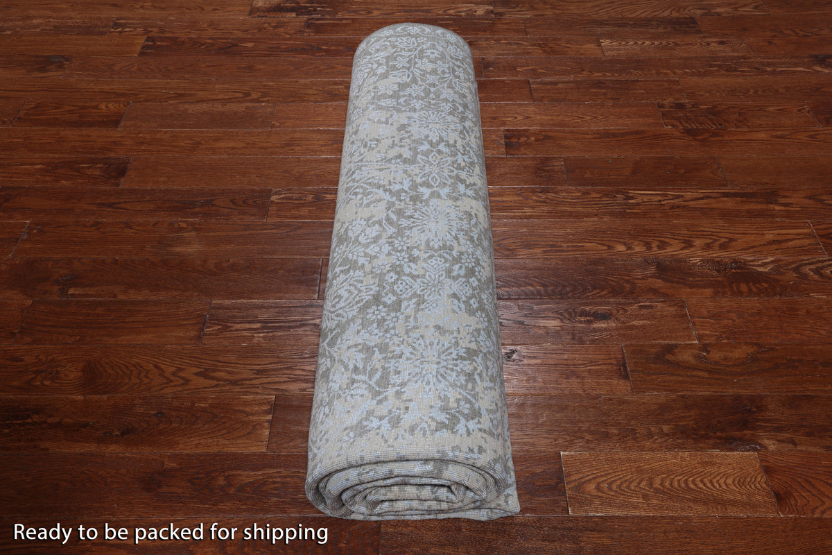 Grey Persian Tabriz Hand Knotted Wool & Silk Rug - 8' 10" X 11' 10"