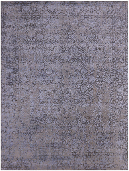 Grey Persian Tabriz Hand Knotted Wool & Silk Rug - 8' 10" X 11' 10" - Golden Nile