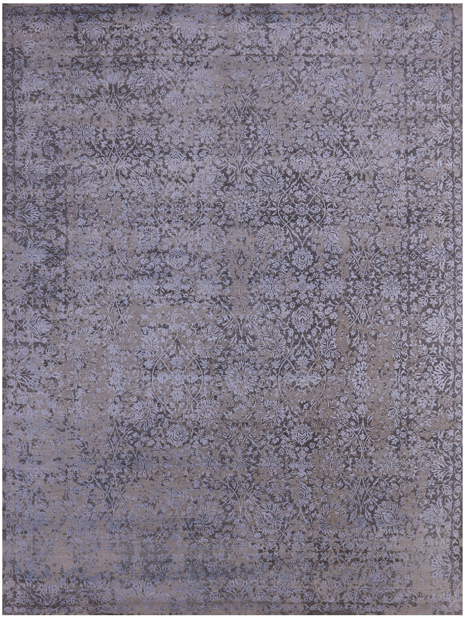 Grey Persian Tabriz Hand Knotted Wool & Silk Rug - 8' 10" X 11' 10" - Golden Nile
