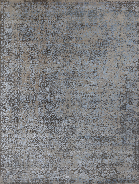 Grey Persian Tabriz Hand Knotted Wool & Silk Rug - 8' 10" X 11' 10"