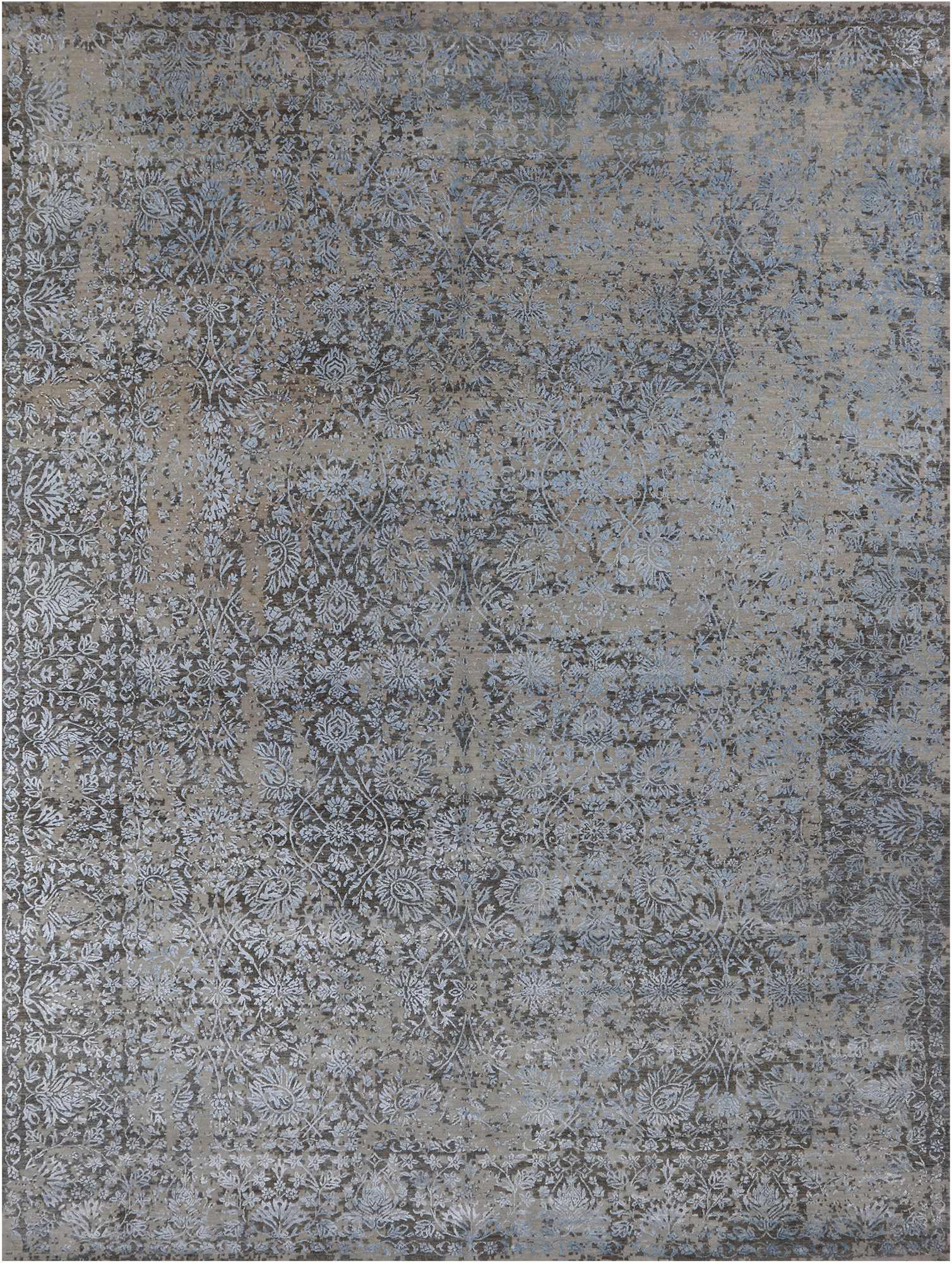 Grey Persian Tabriz Hand Knotted Wool & Silk Rug - 8' 10" X 11' 10"