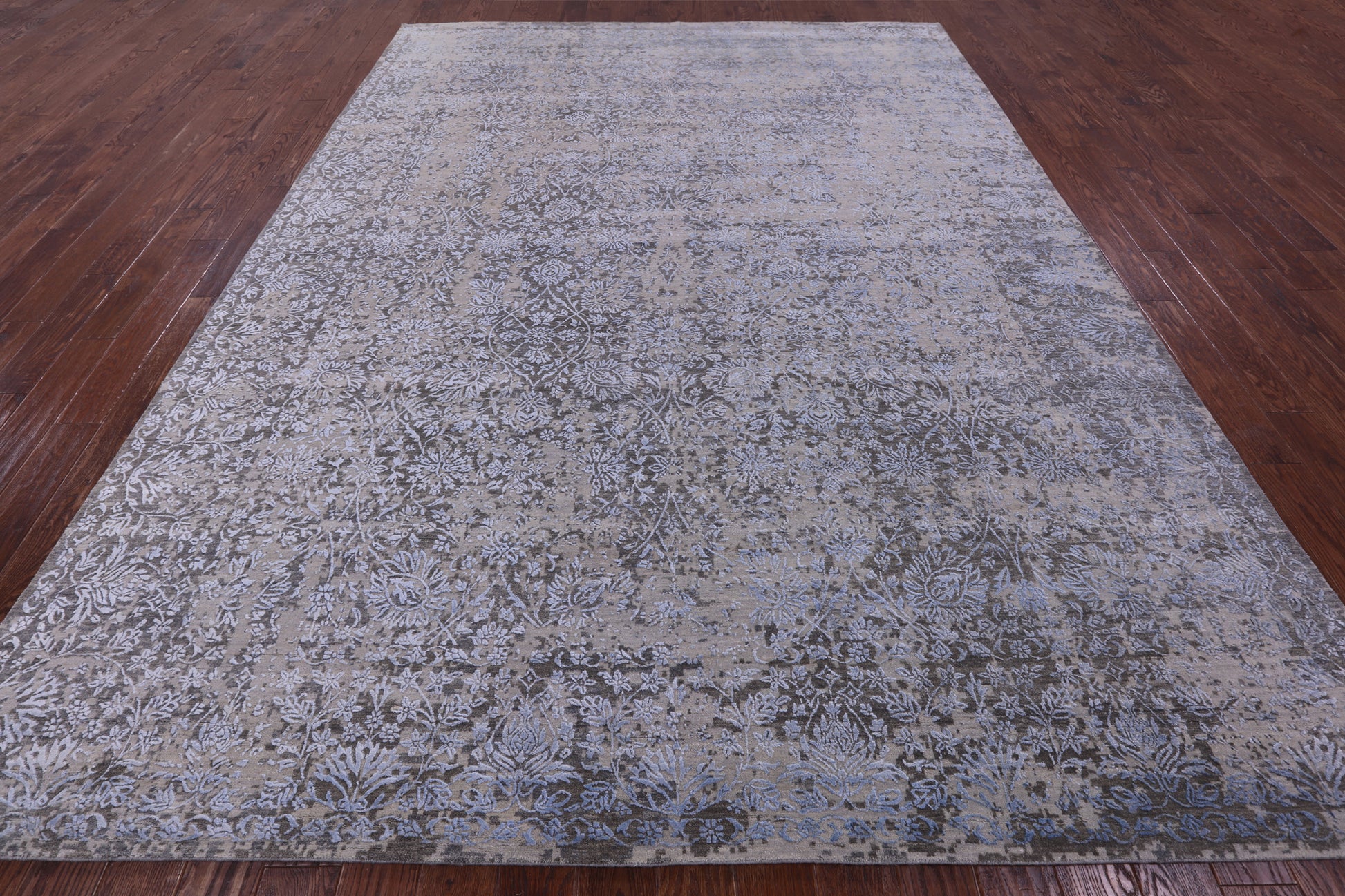 Grey Persian Tabriz Hand Knotted Wool & Silk Rug - 8' 10" X 11' 10" - Golden Nile