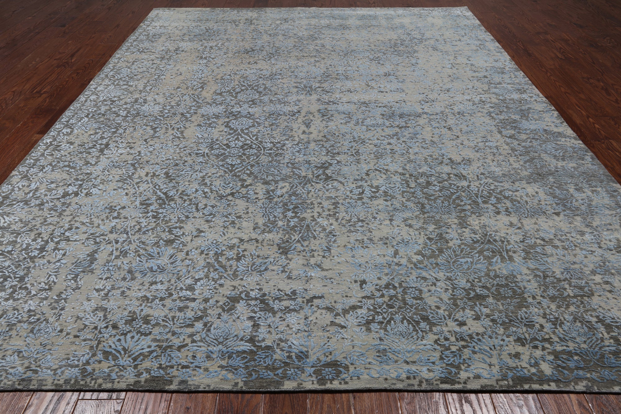 Grey Persian Tabriz Hand Knotted Wool & Silk Rug - 8' 10" X 11' 10"