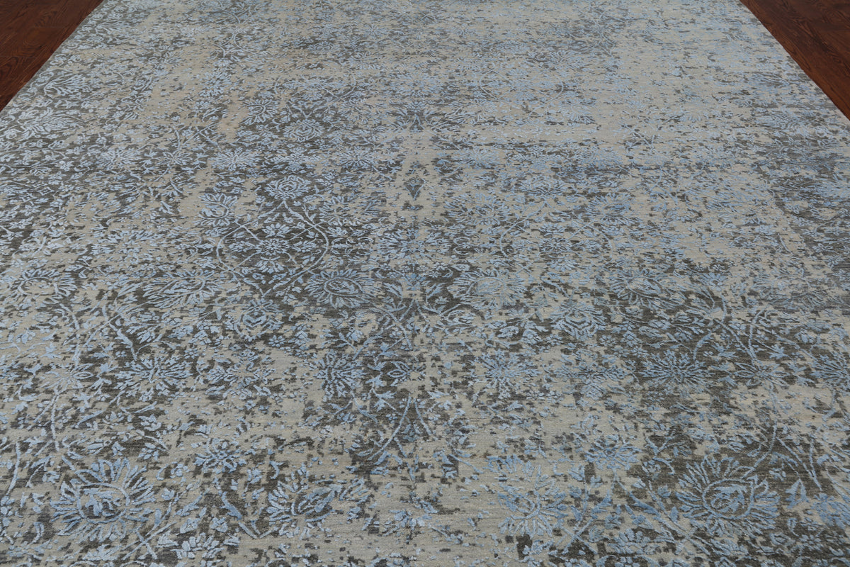 Grey Persian Tabriz Hand Knotted Wool & Silk Rug - 8' 10" X 11' 10"