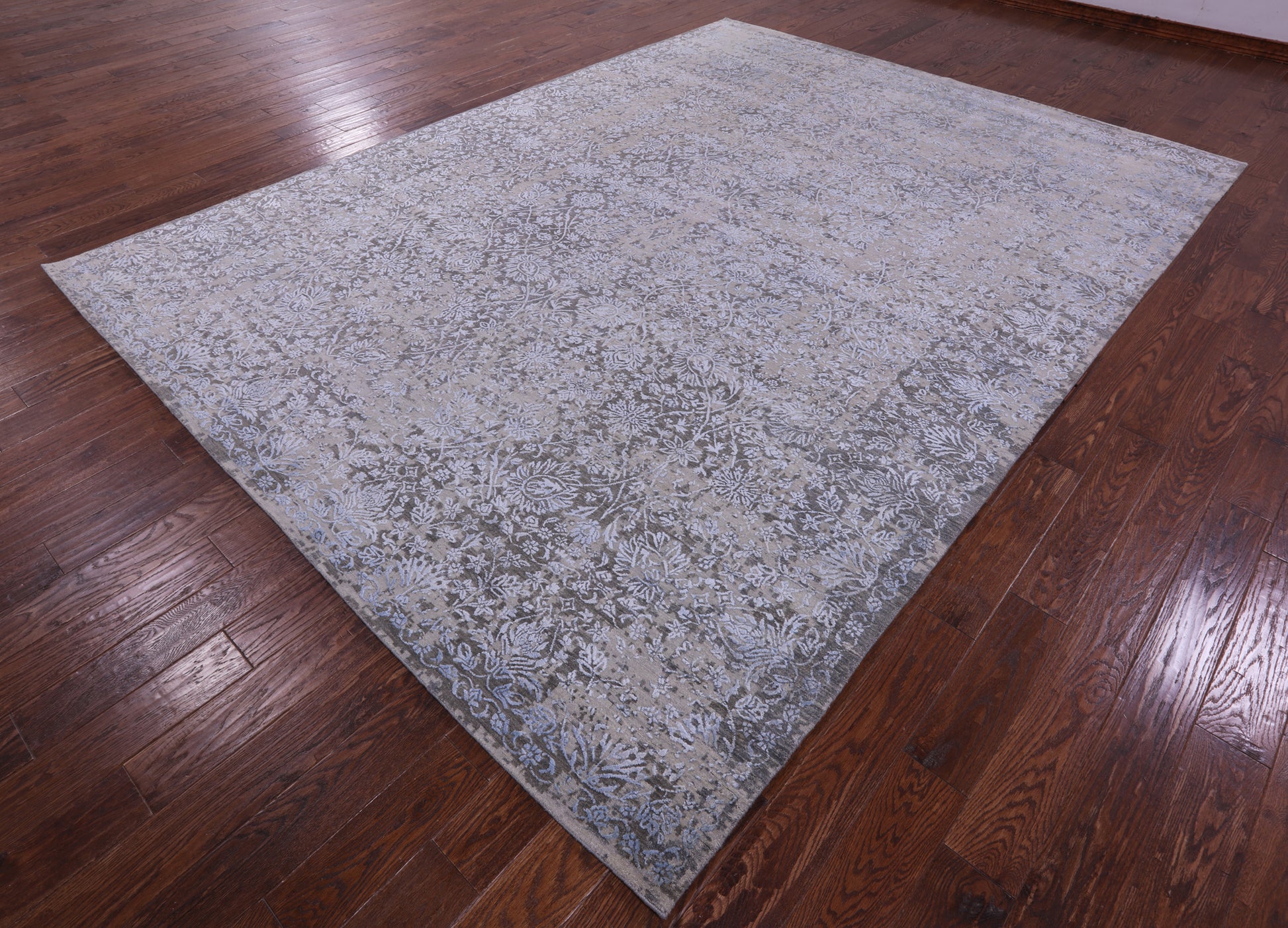 Grey Persian Tabriz Hand Knotted Wool & Silk Rug - 8' 10" X 11' 10" - Golden Nile