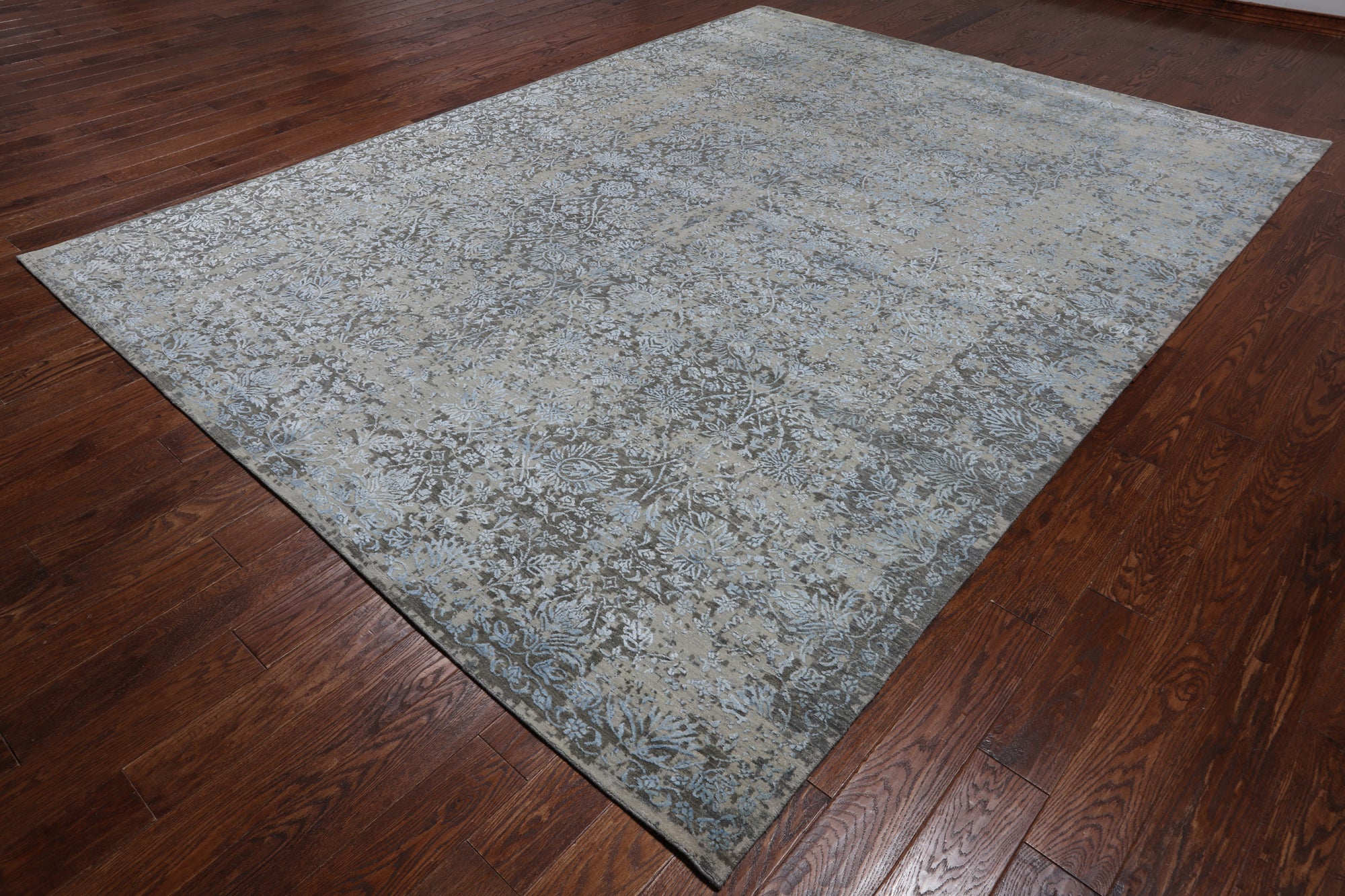 Grey Persian Tabriz Hand Knotted Wool & Silk Rug - 8' 10" X 11' 10"