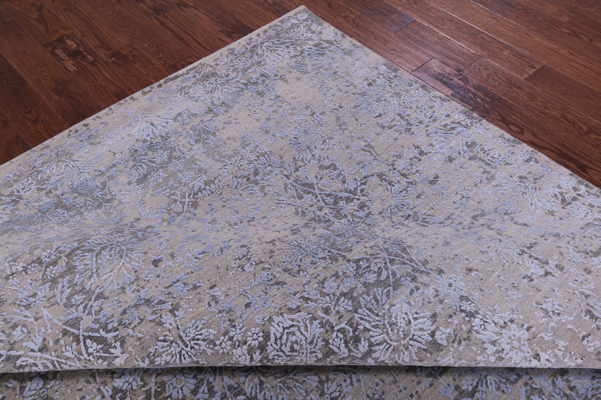 Grey Persian Tabriz Hand Knotted Wool & Silk Rug - 8' 10" X 11' 10" - Golden Nile