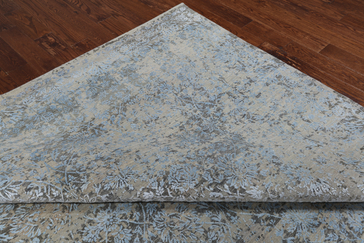 Grey Persian Tabriz Hand Knotted Wool & Silk Rug - 8' 10" X 11' 10"