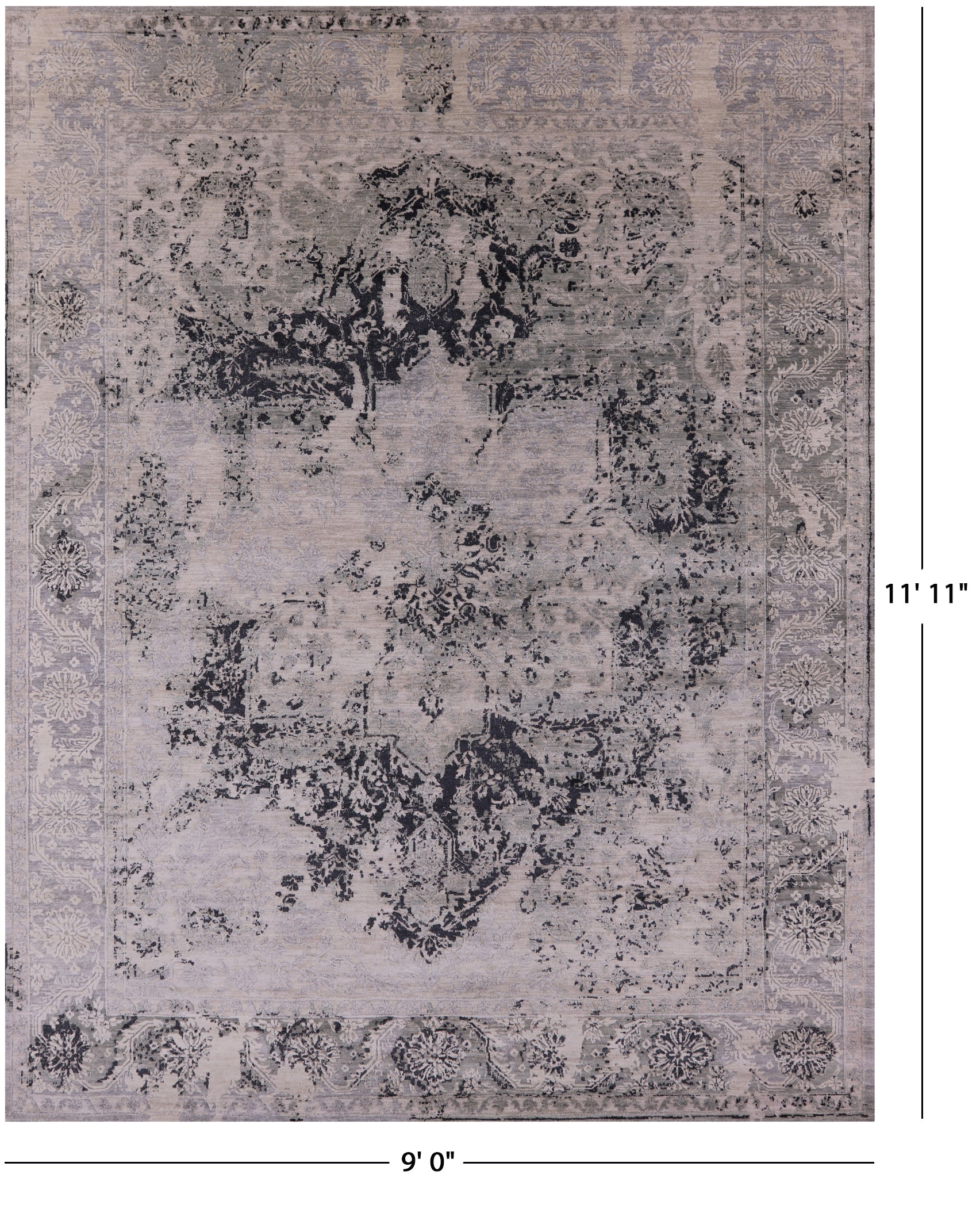 Grey Persian Fine Serapi Hand Knotted Wool Rug - 9' 0" X 11' 11" - Golden Nile