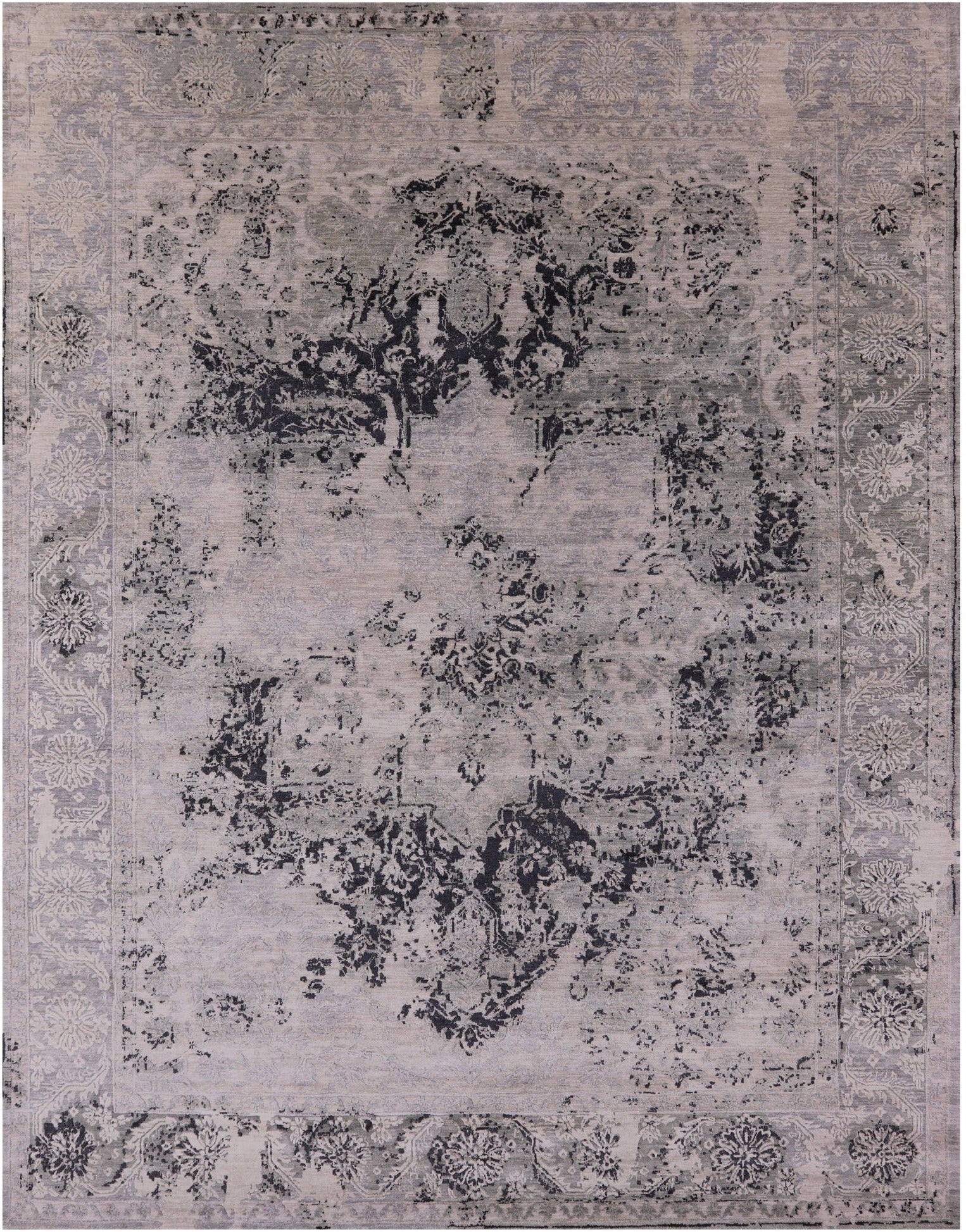 Grey Persian Fine Serapi Hand Knotted Wool Rug - 9' 0" X 11' 11" - Golden Nile