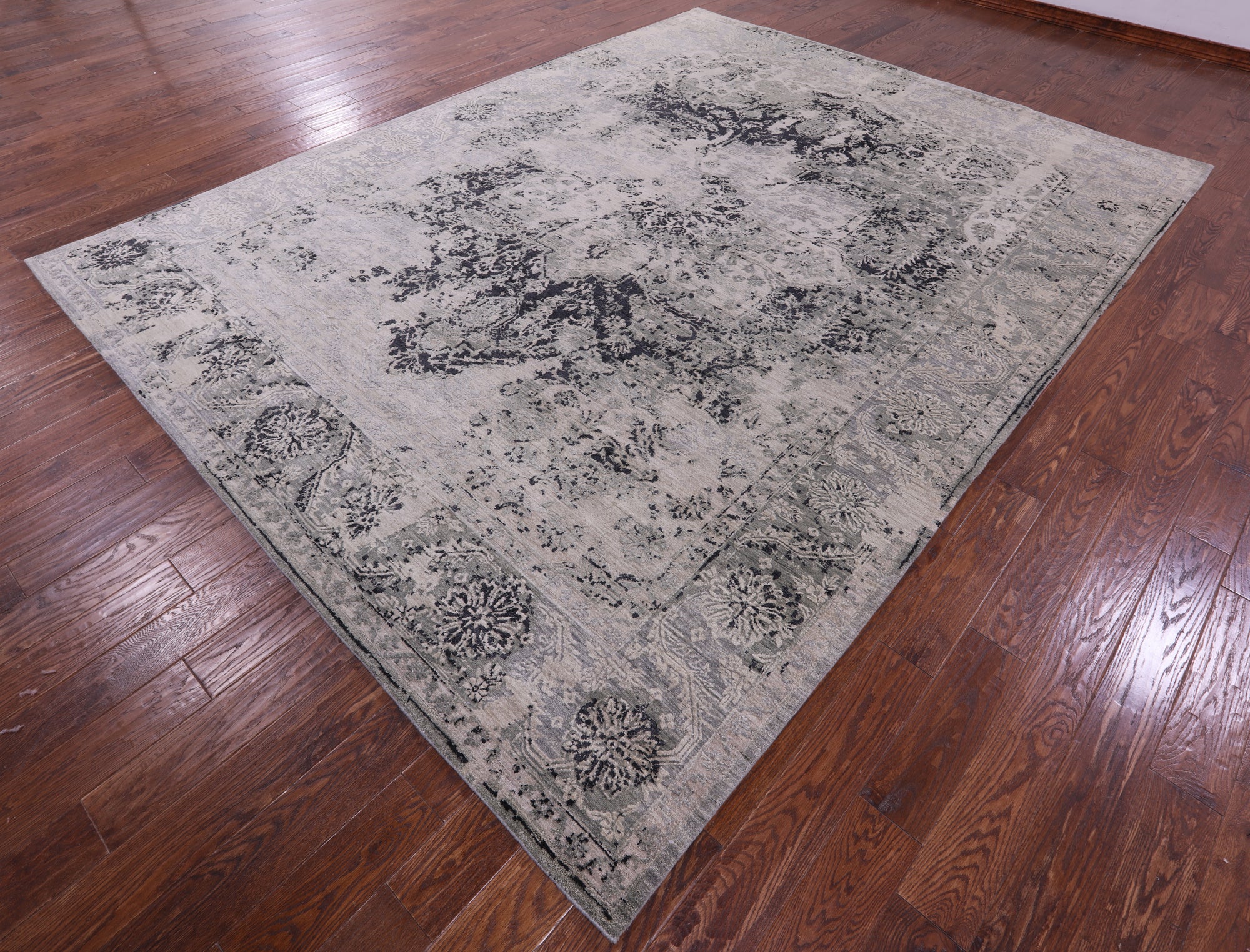 Grey Persian Fine Serapi Hand Knotted Wool Rug - 9' 0" X 11' 11" - Golden Nile