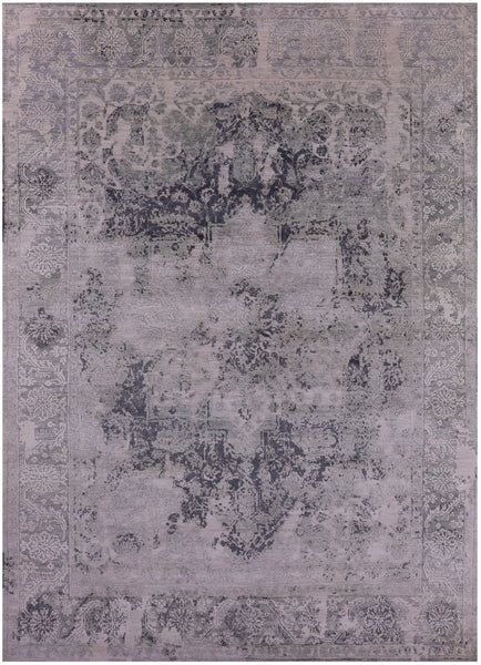 Grey Persian Fine Serapi Hand Knotted Wool & Silk Rug - 8' 10" X 12' 1" - Golden Nile