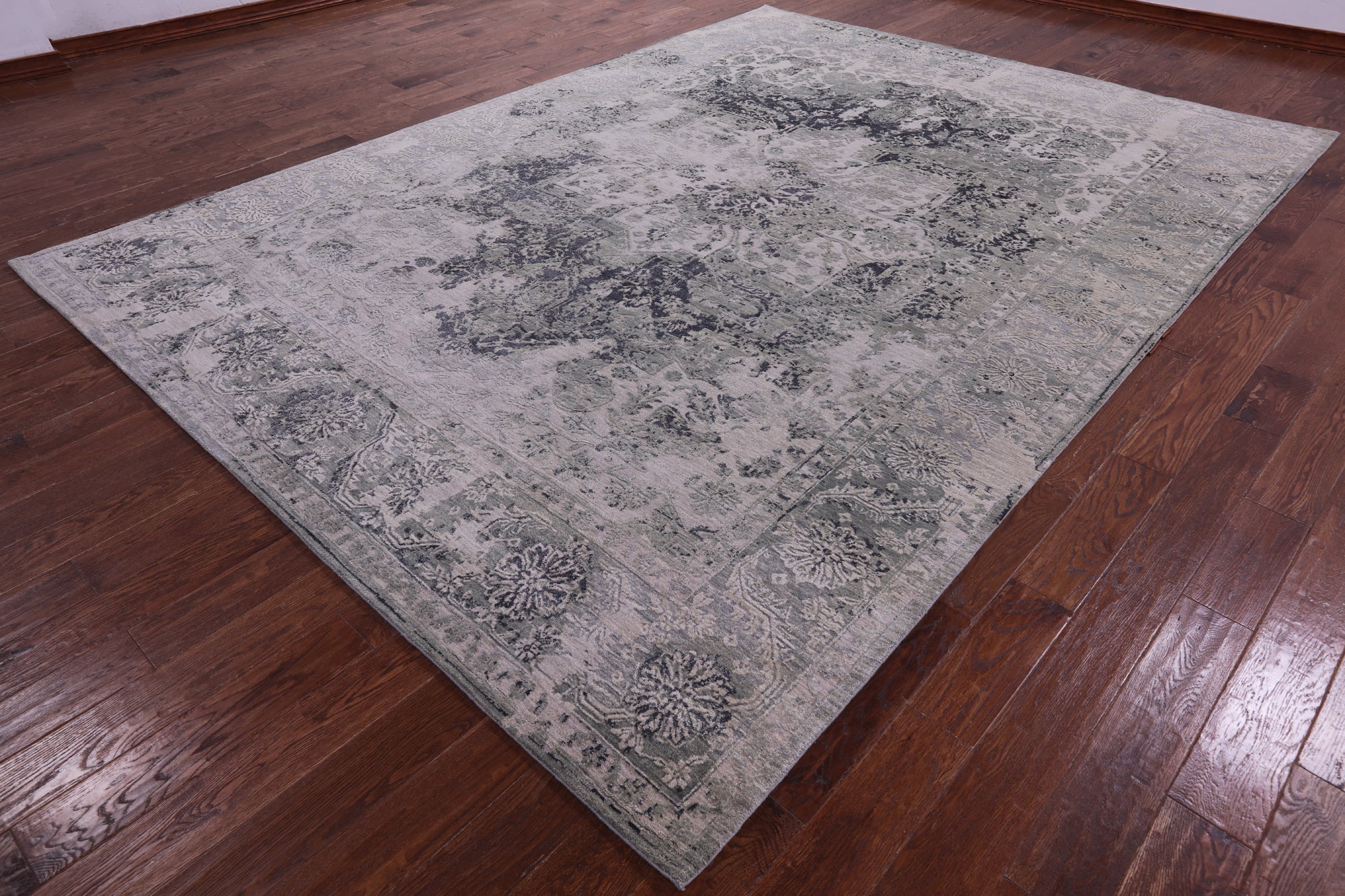 Grey Persian Fine Serapi Hand Knotted Wool & Silk Rug - 8' 10" X 12' 1" - Golden Nile