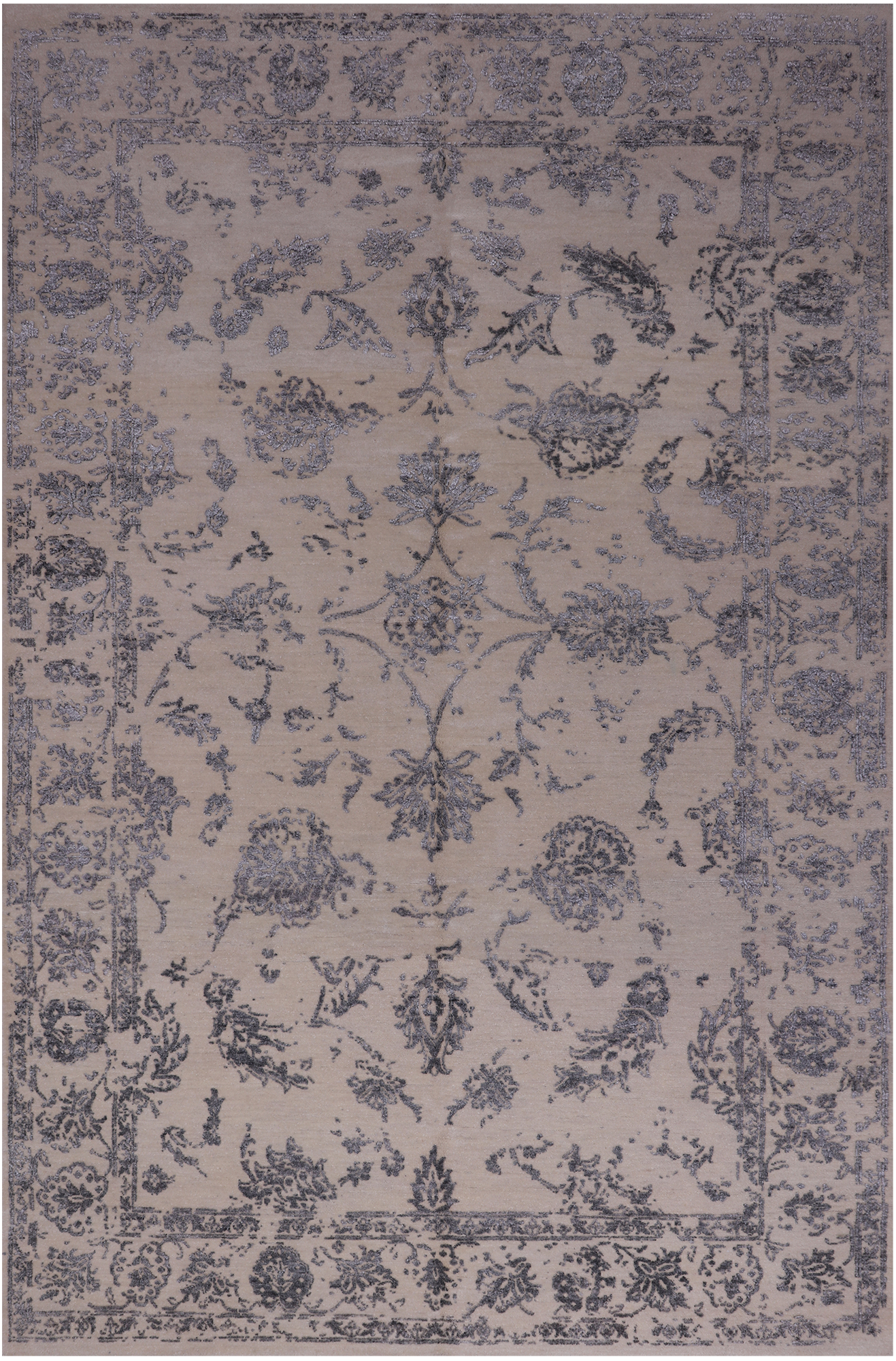 SUPER SALE Ivory Persian Tabriz Hand Knotted Wool & Silk Rug - 6' 0" X 9' 3"