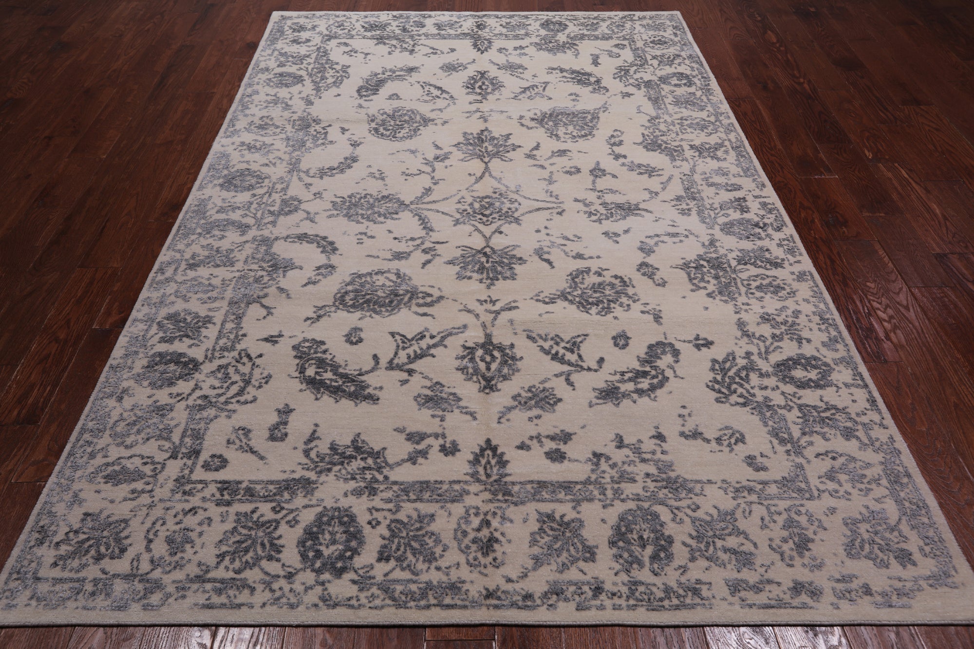 SUPER SALE Ivory Persian Tabriz Hand Knotted Wool & Silk Rug - 6' 0" X 9' 3"